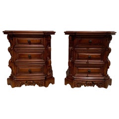 Pair of Hand Carved Walnut Commodes, Italian, circa 1920