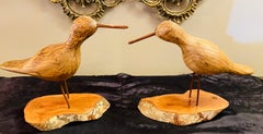 Pair of Hand Carved Walnut Wood Birds