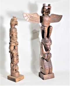 Pair of Hand Carved West Coast Canadian Nootka Cedar Totem Poles: Jimmy John