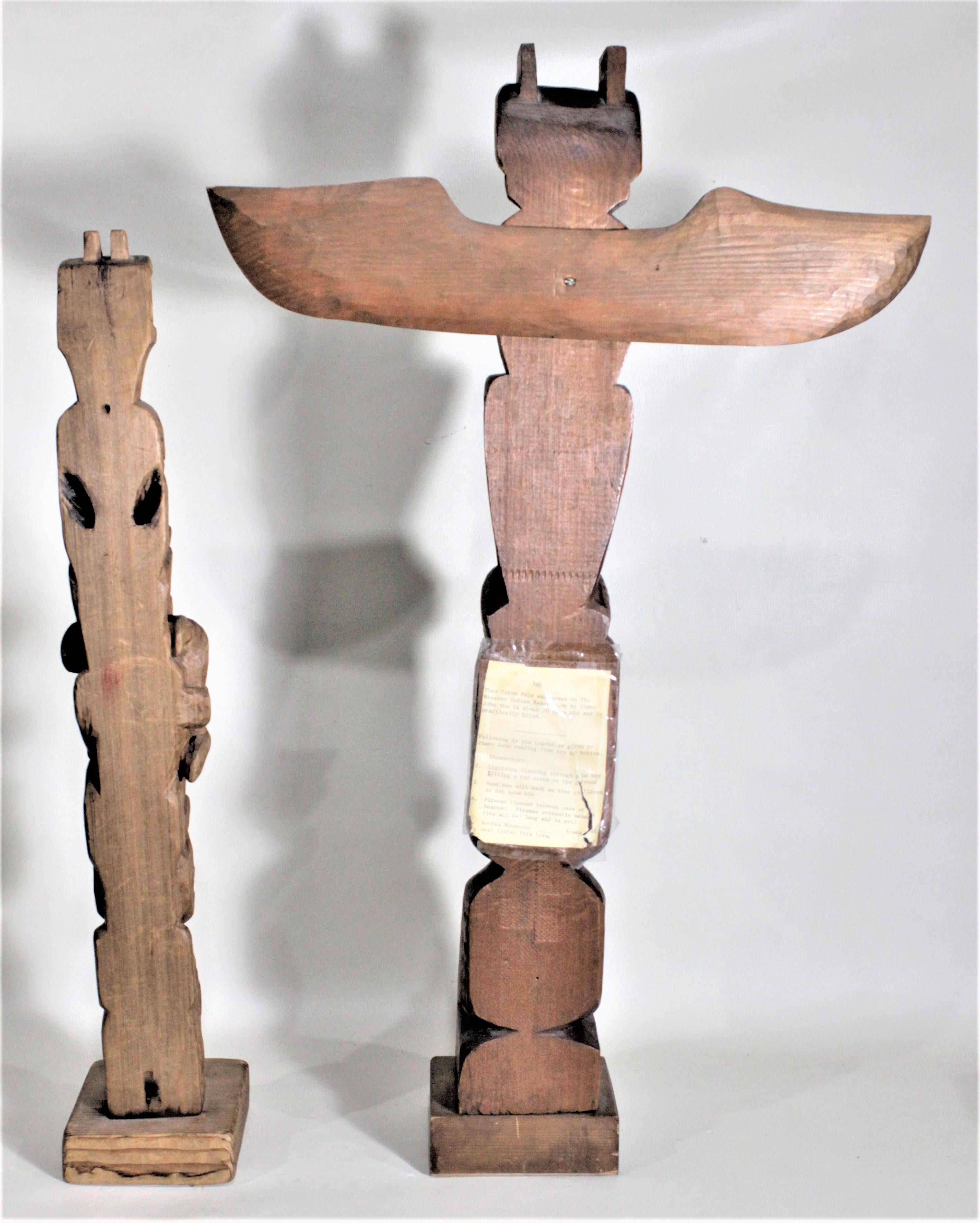 Folk Art Pair of Hand Carved West Coast Canadian Nootka Cedar Totem Poles: Jimmy John