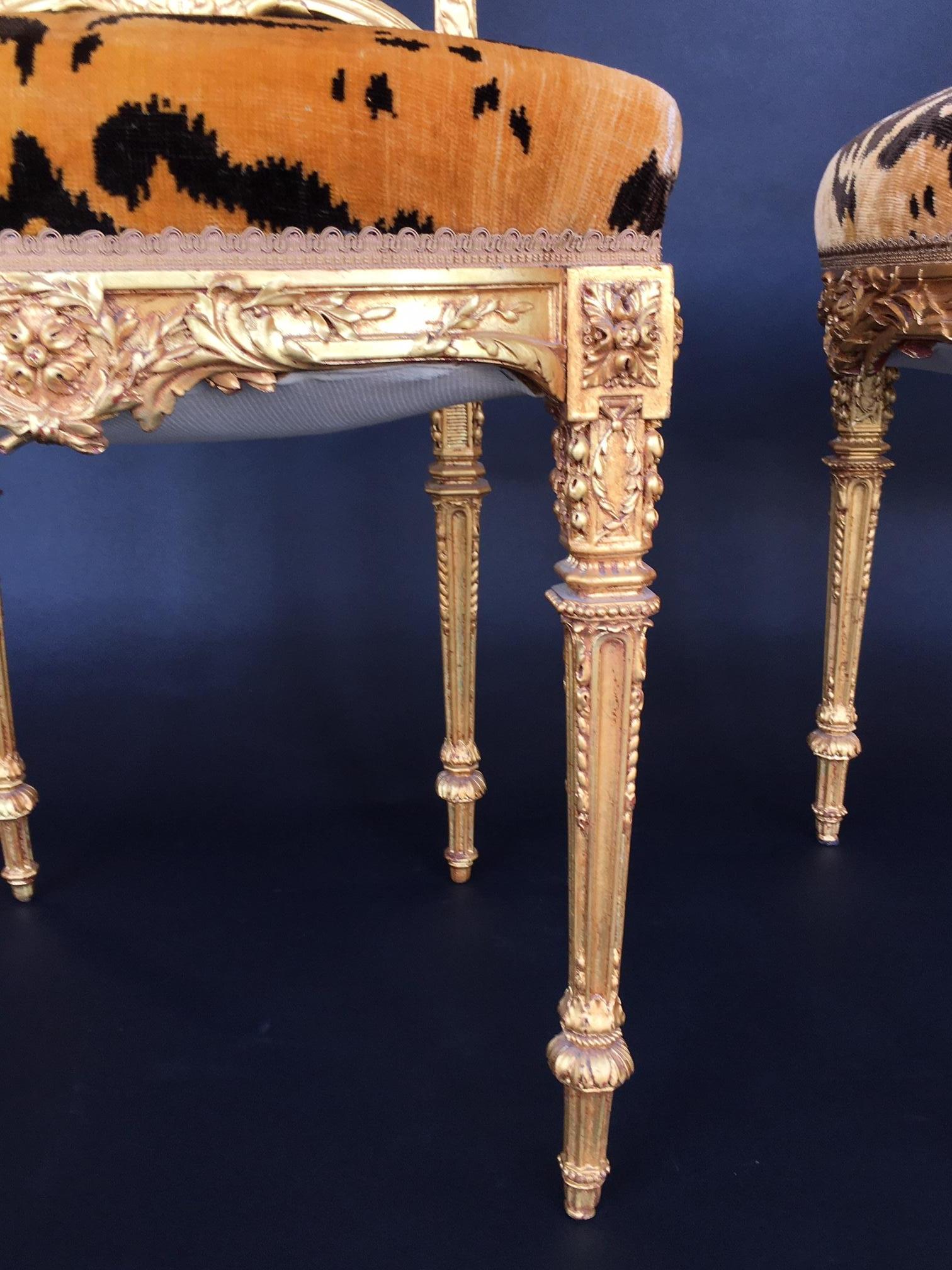 French Pair of Hand Carved Wood Chairs