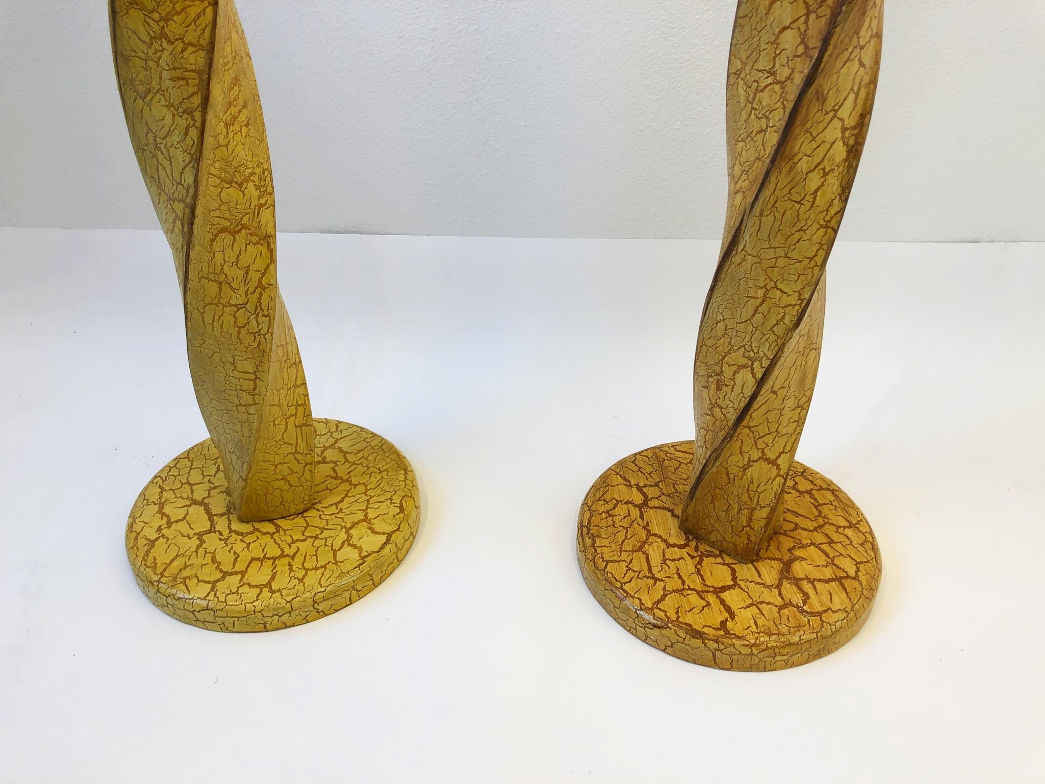 Pair of Hand Carved Wood Floor Lamps by Dana Creath Designs for Steve Chase 3