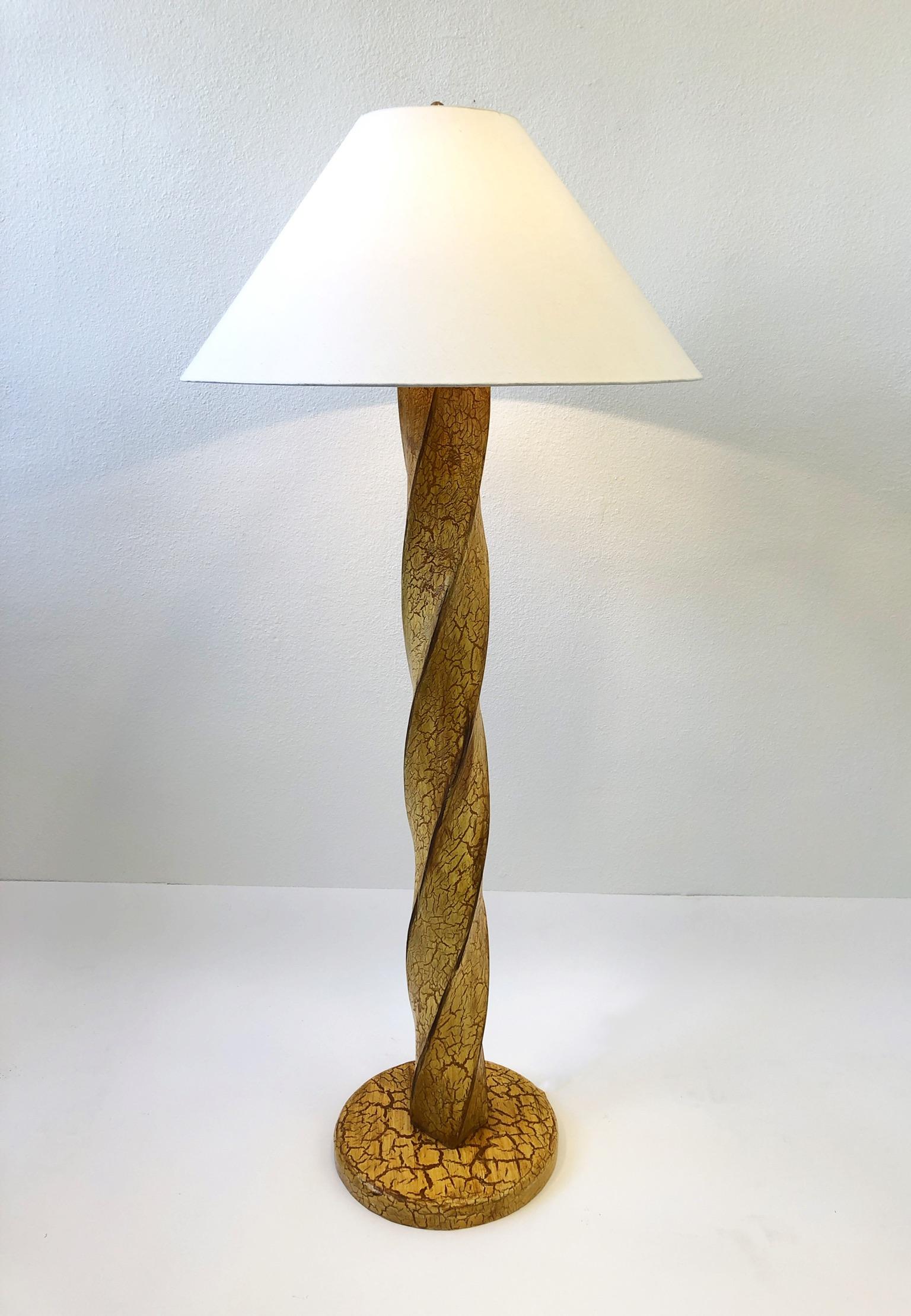 Modern Pair of Hand Carved Wood Floor Lamps by Dana Creath Designs for Steve Chase