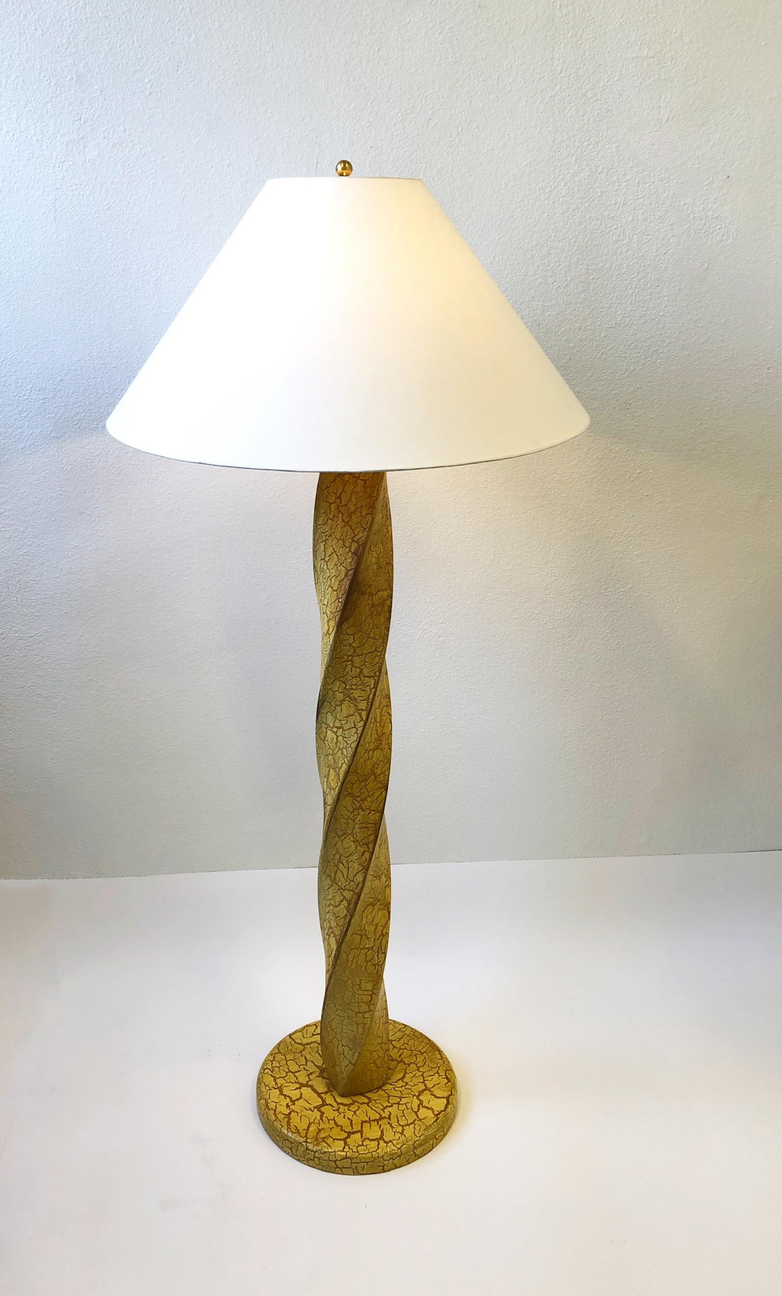 Lacquered Pair of Hand Carved Wood Floor Lamps by Dana Creath Designs for Steve Chase