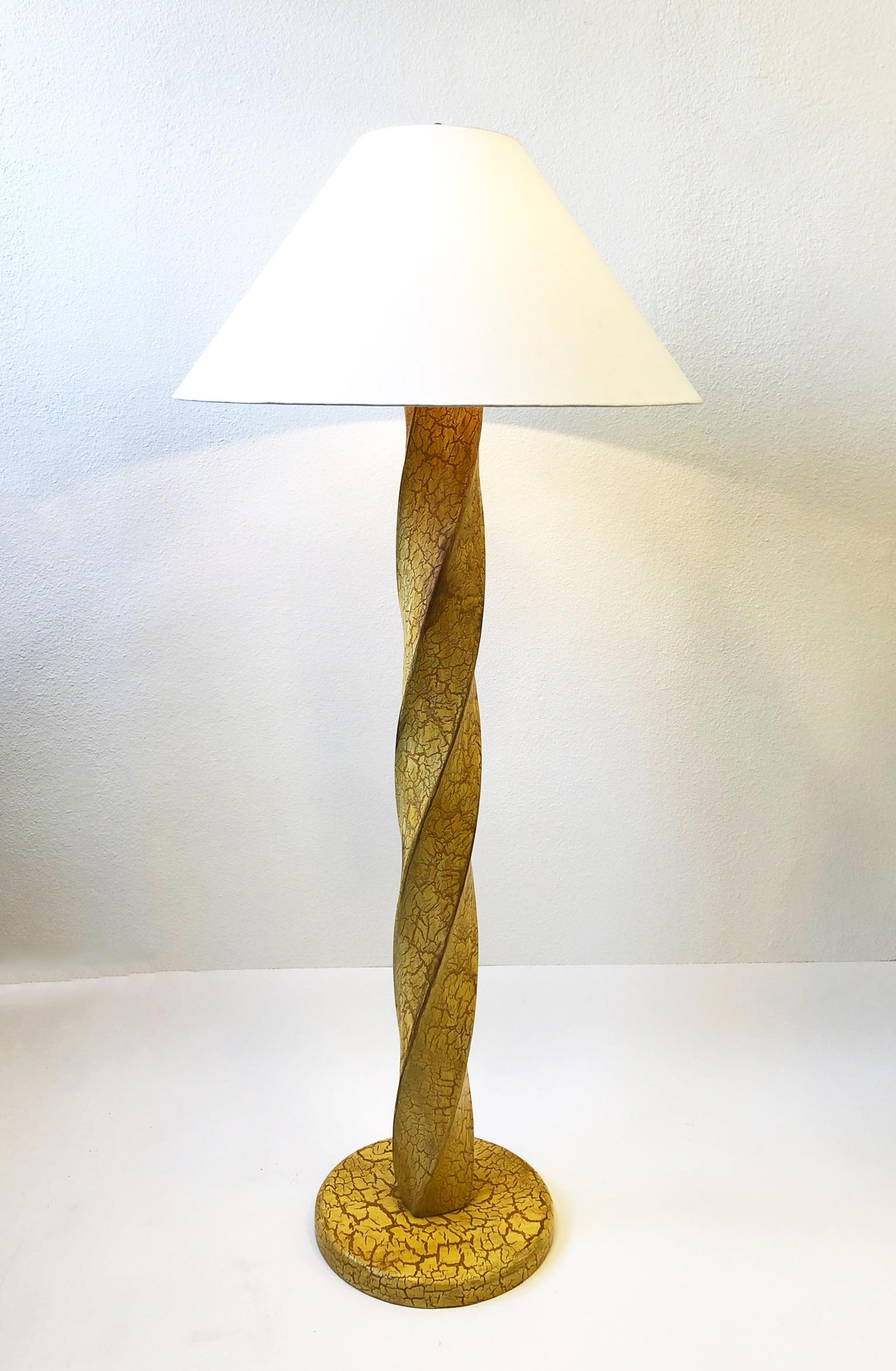 Pair of Hand Carved Wood Floor Lamps by Dana Creath Designs for Steve Chase In Good Condition In Palm Springs, CA