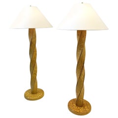 Pair of Hand Carved Wood Floor Lamps by Dana Creath Designs for Steve Chase
