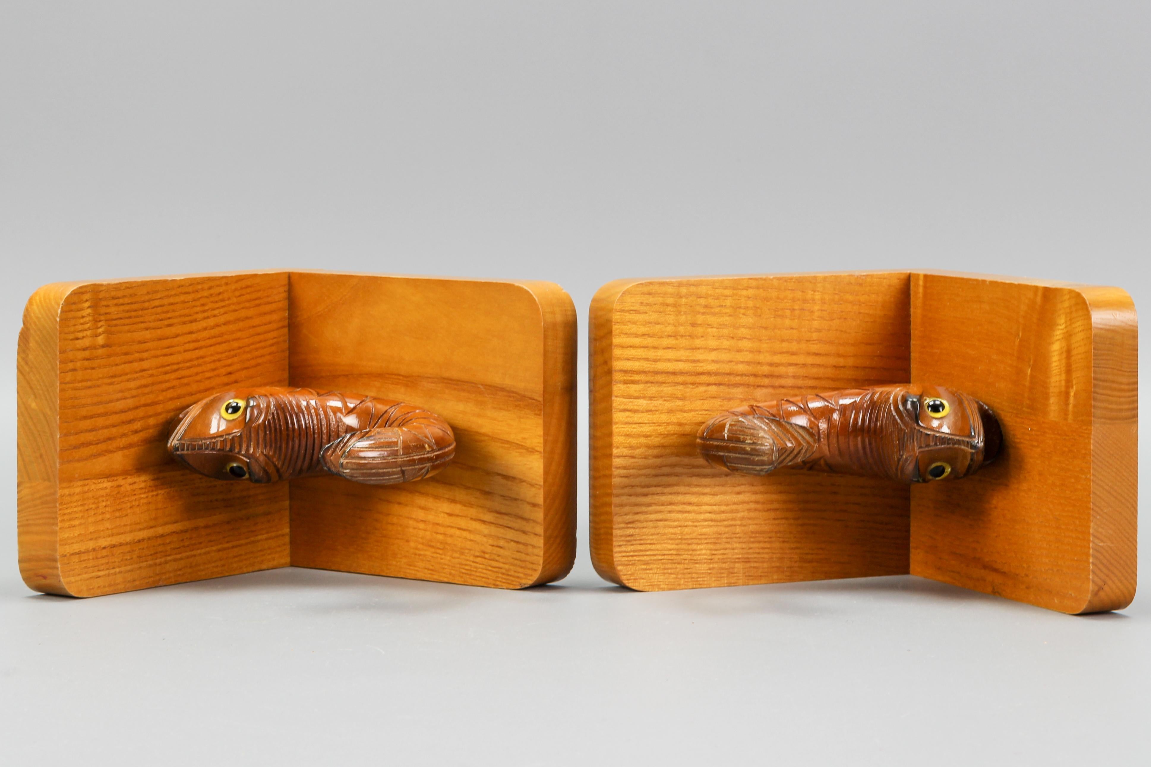 Pair of Hand Carved Wooden Bookends Sturgeons, Germany, 1970s For Sale 9