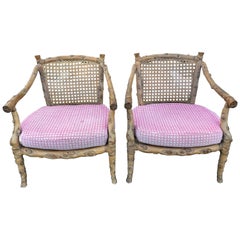 Pair of Hand Carved Wooden Faux Bois Armchairs