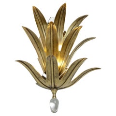 Pair of hand cast Bronze Pineapple leaf wall sconces with blown Glass finial