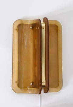 Paire d'appliques murales en verre de Murano et laiton coulé à la main à Cognac, Italie