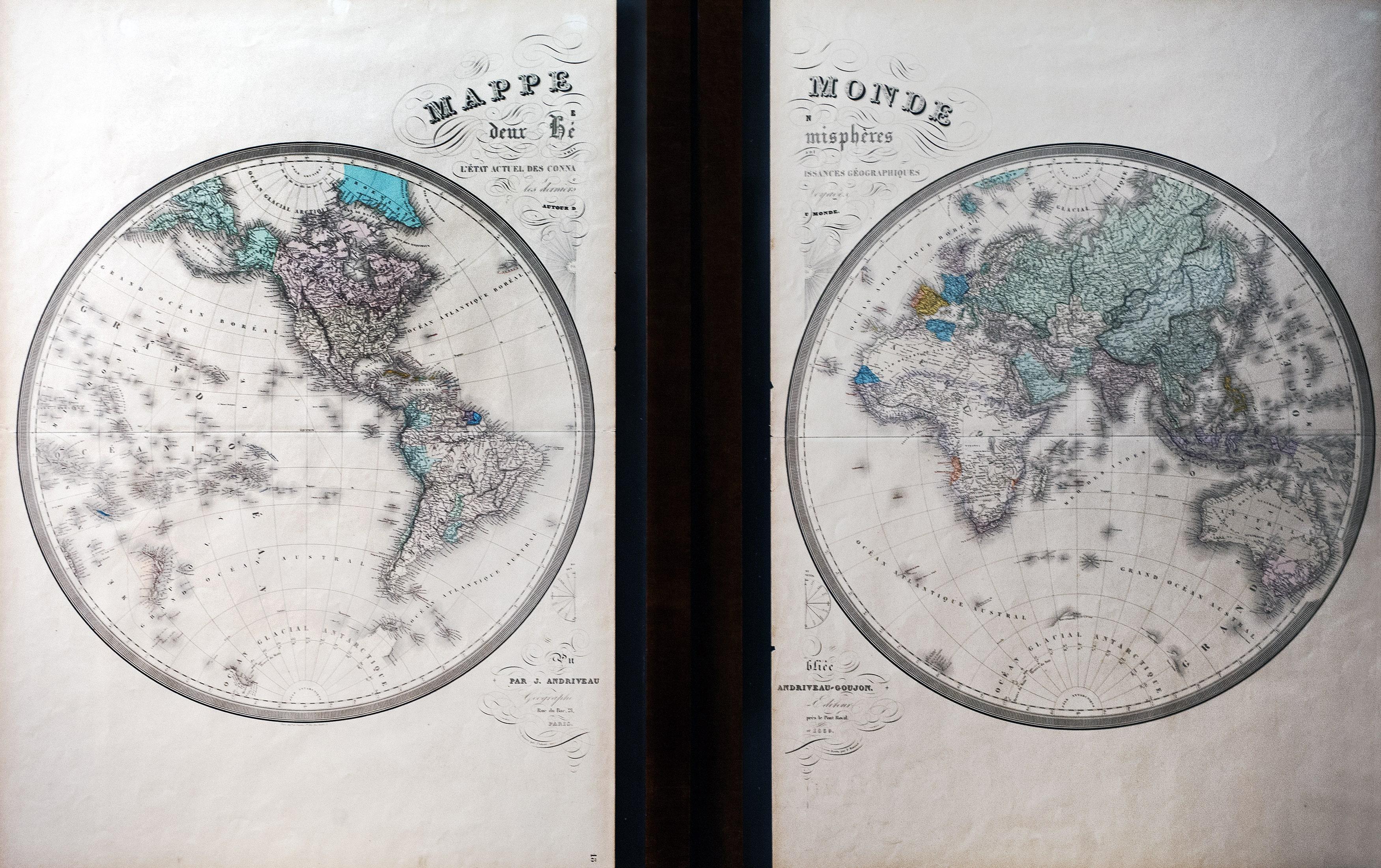 Pair of Hand Colore French Maps by Goujon, Paris 5