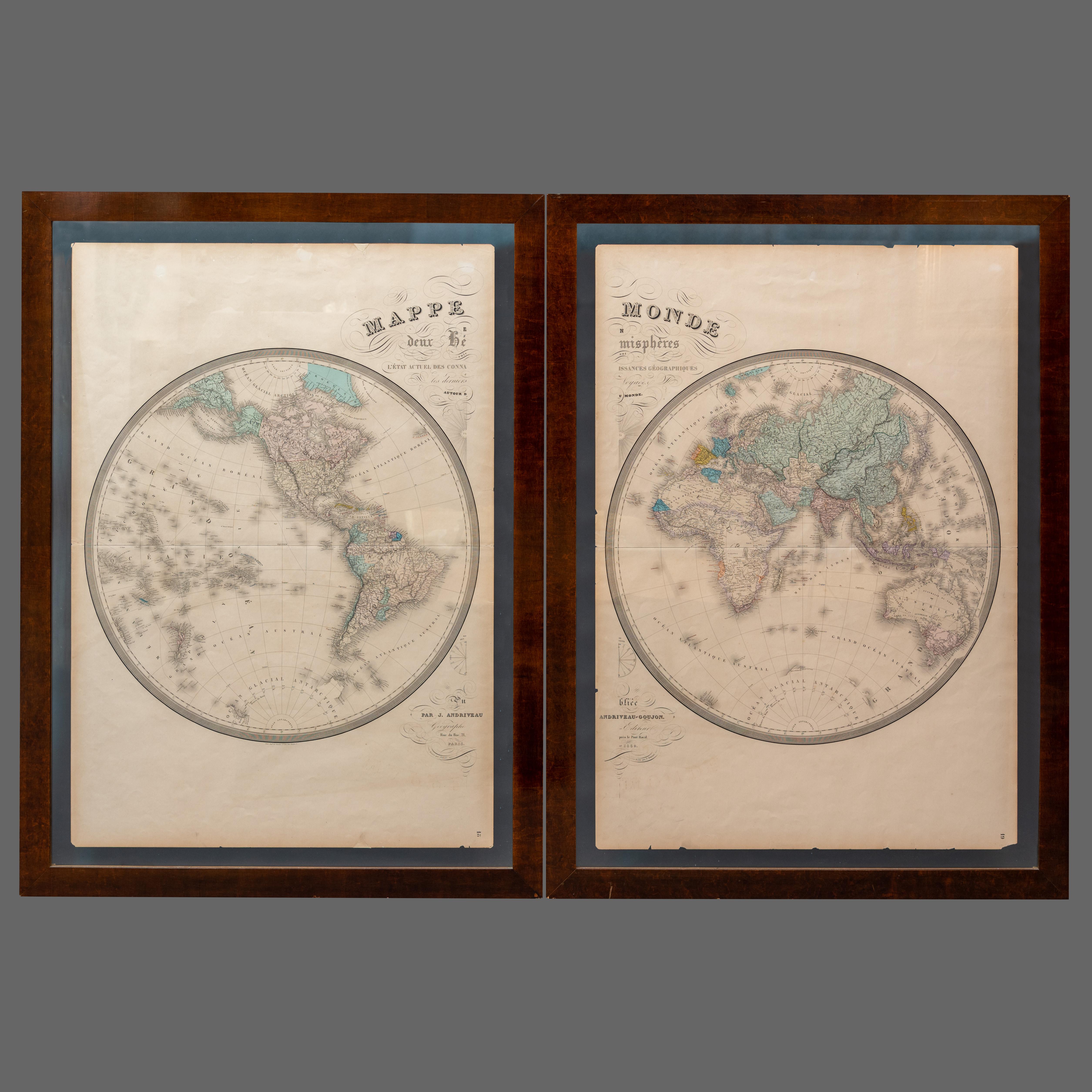 Pair of Hand Colore French Maps by Goujon, Paris 6