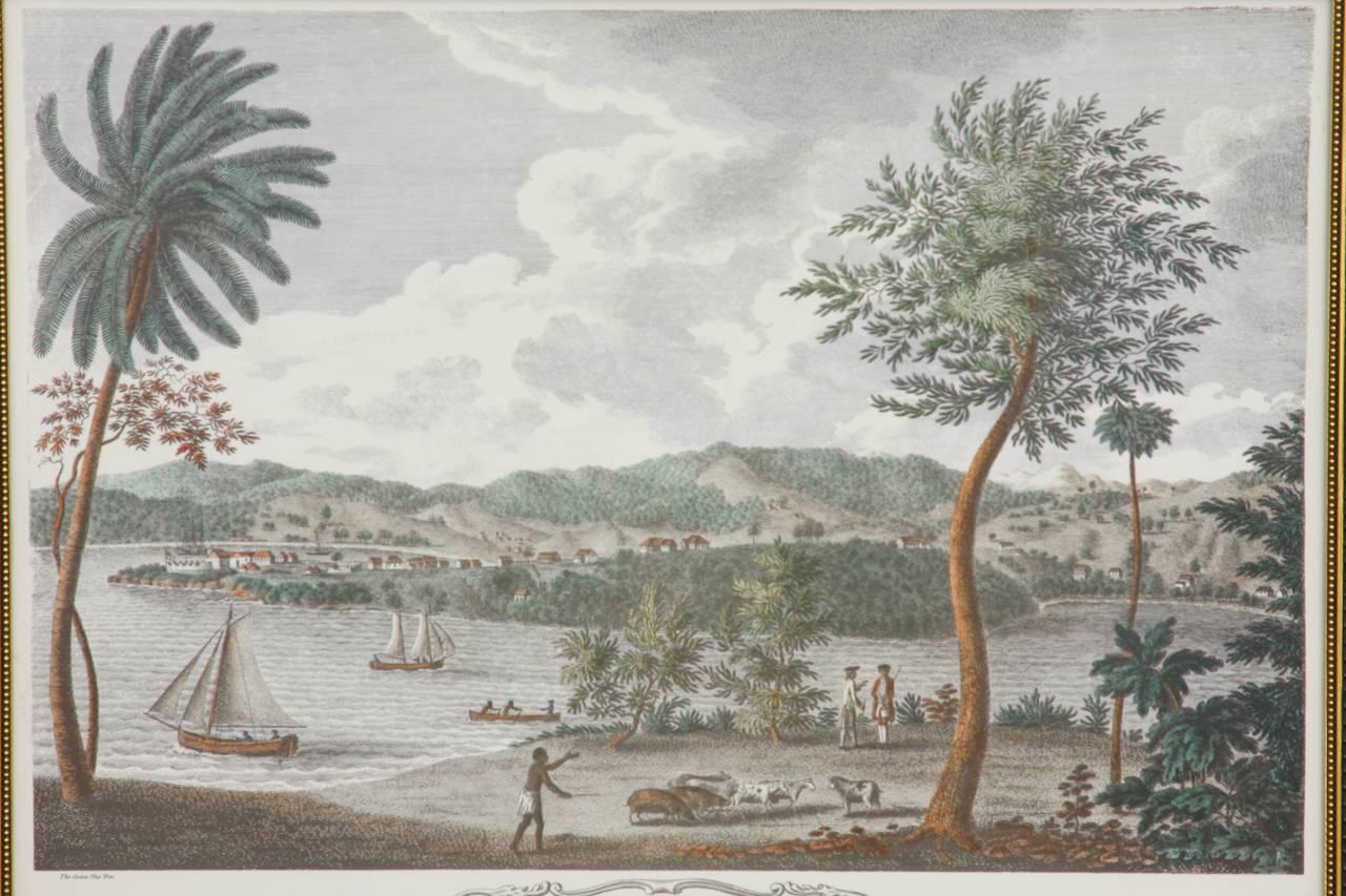 Painted Pair of Hand-Colored British Colonial Prints of Jamaica
