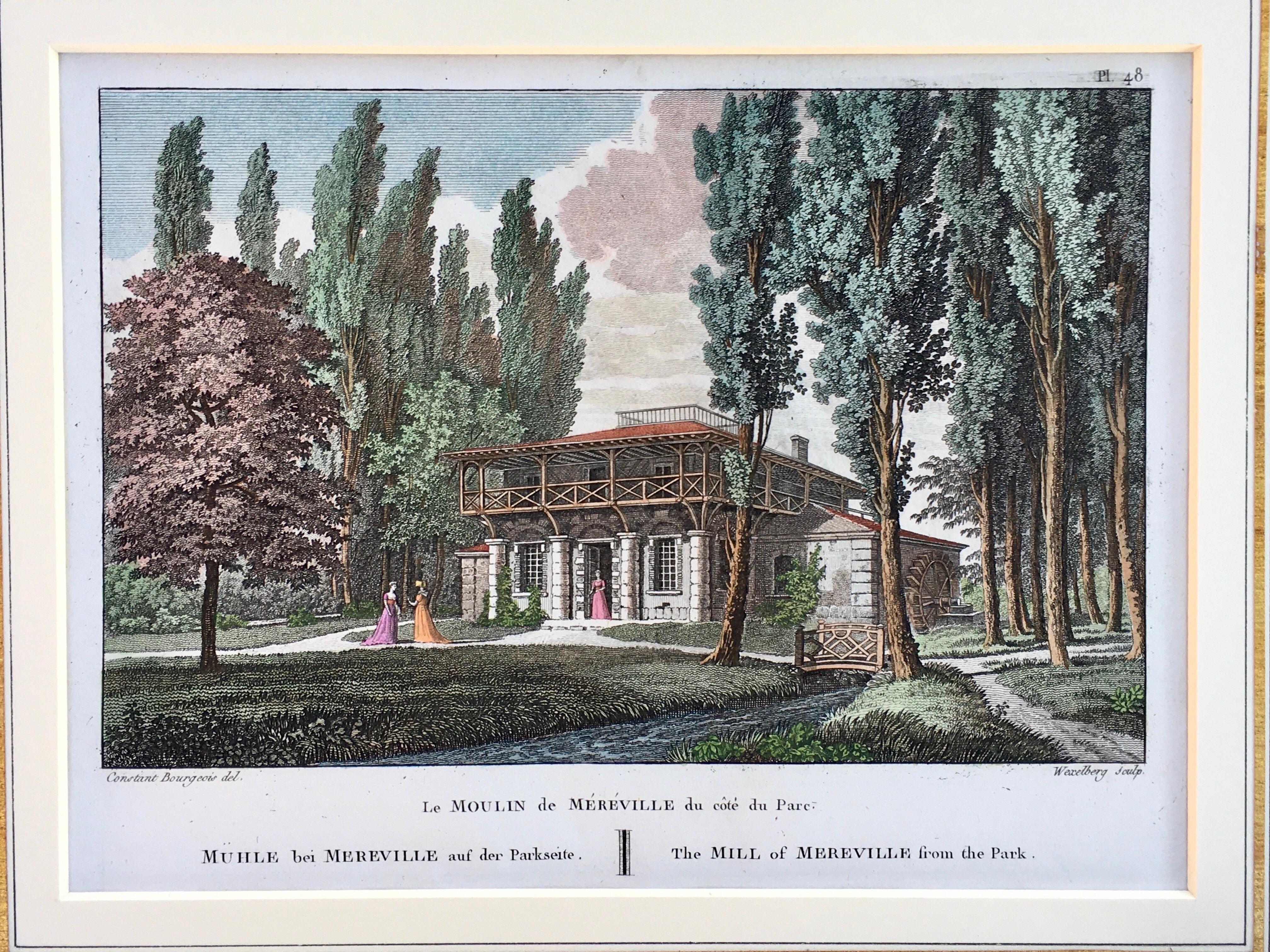 Engraved Pair of Hand- Colored French Garden Engravings by Laborge Printed in 1818 For Sale