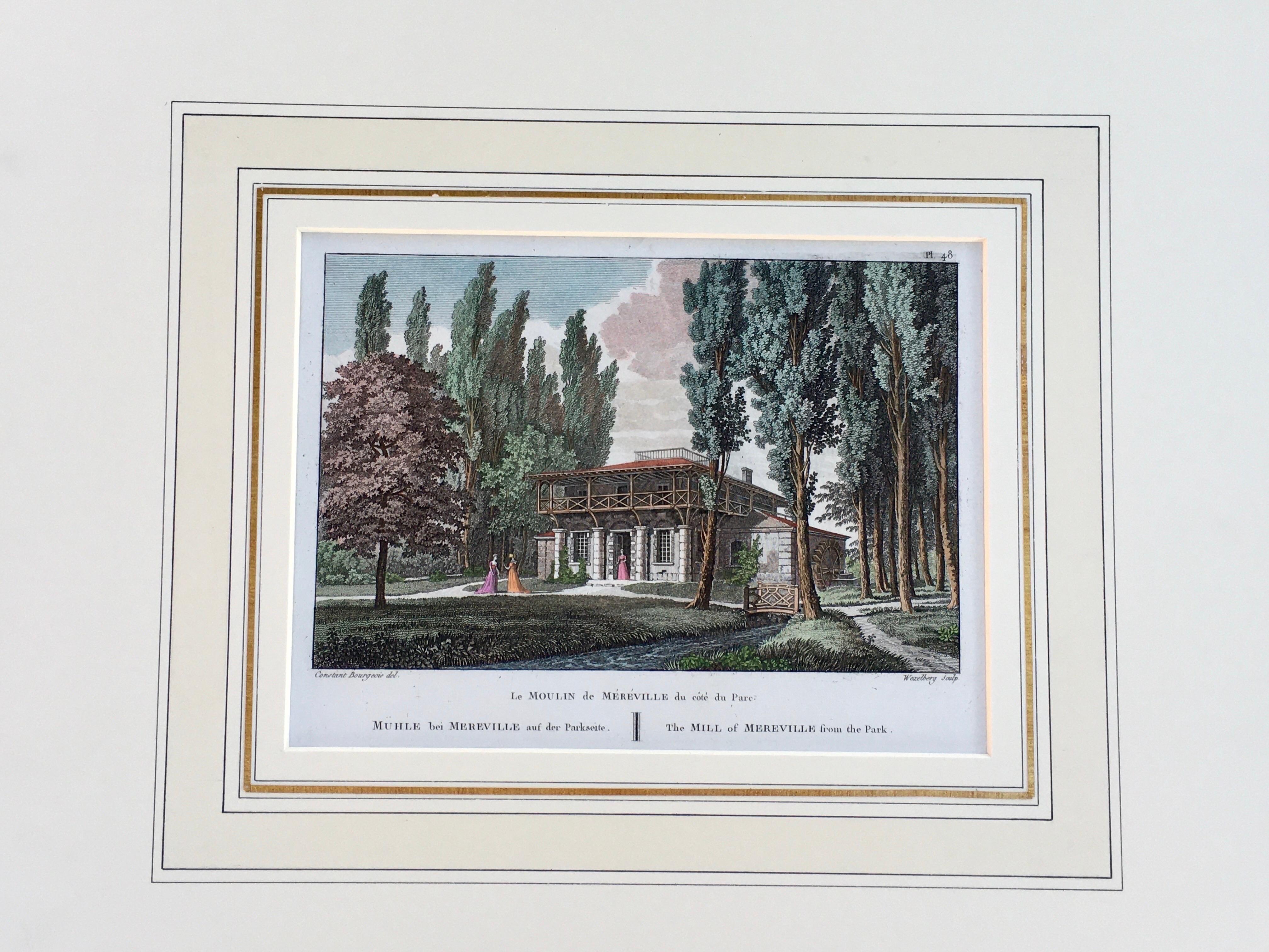 Early 19th Century Pair of Hand- Colored French Garden Engravings by Laborge Printed in 1818 For Sale