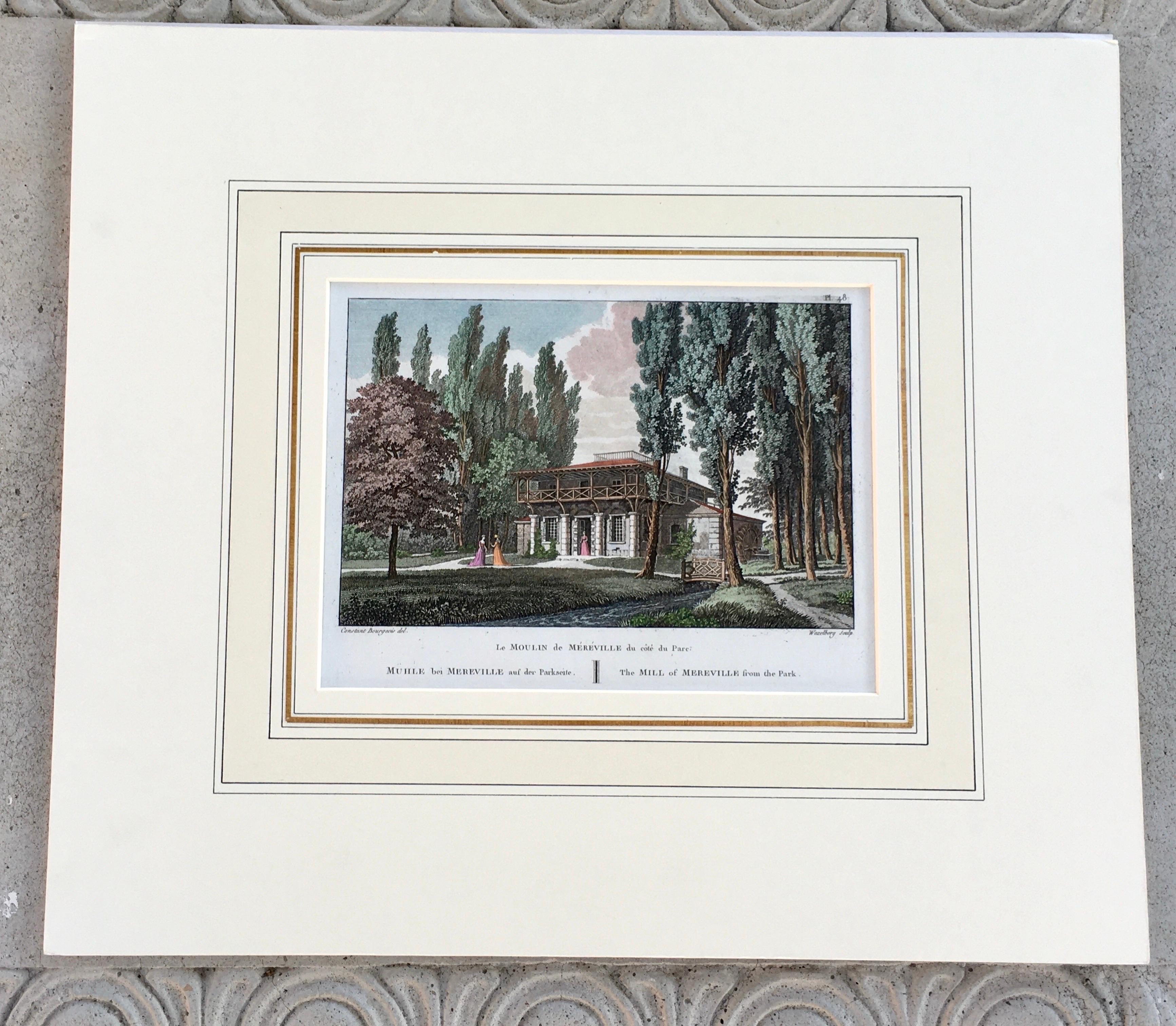 Paper Pair of Hand- Colored French Garden Engravings by Laborge Printed in 1818 For Sale