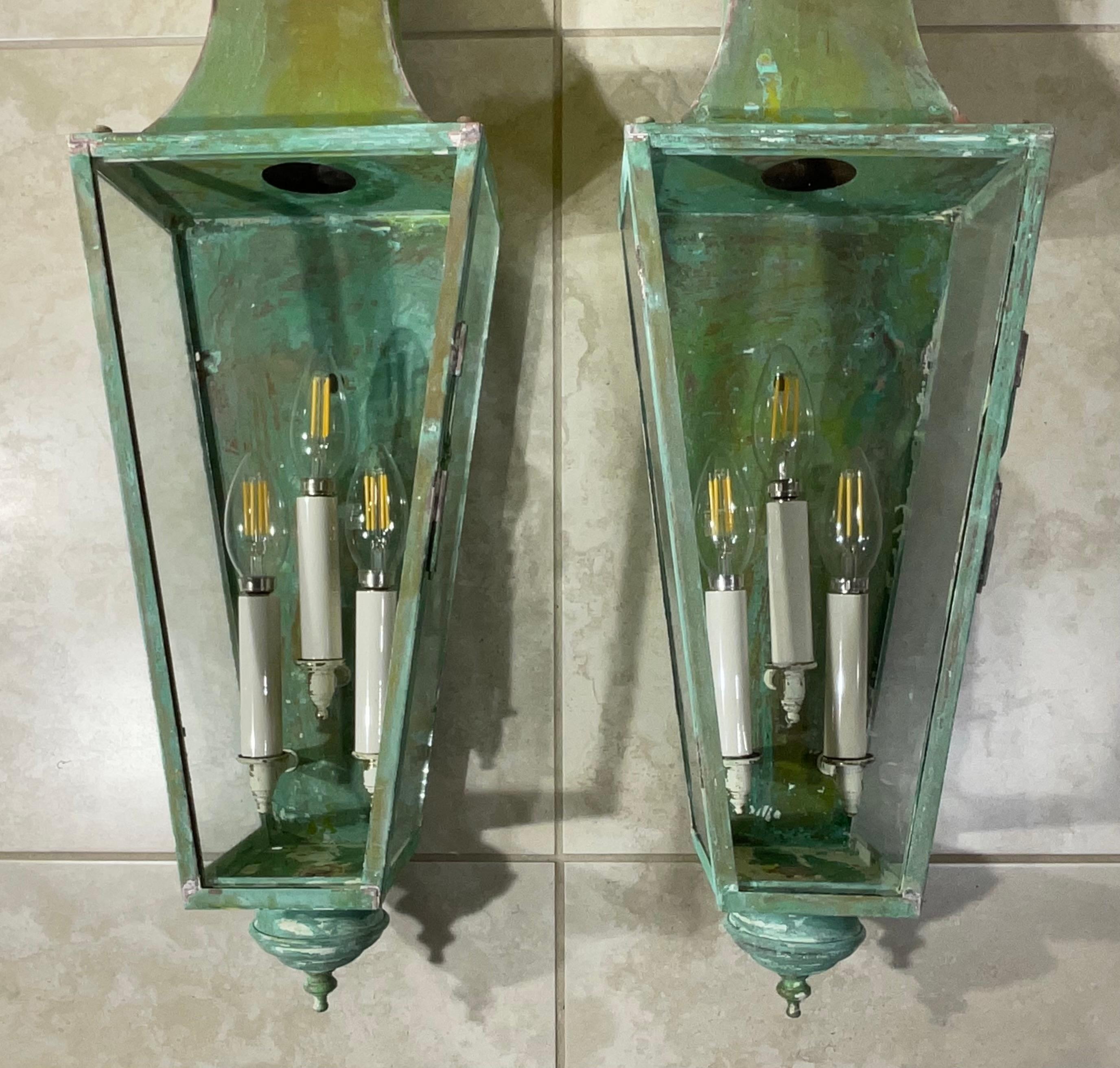 Pair Of Hand Crafted Copper Wall Lanterns 5