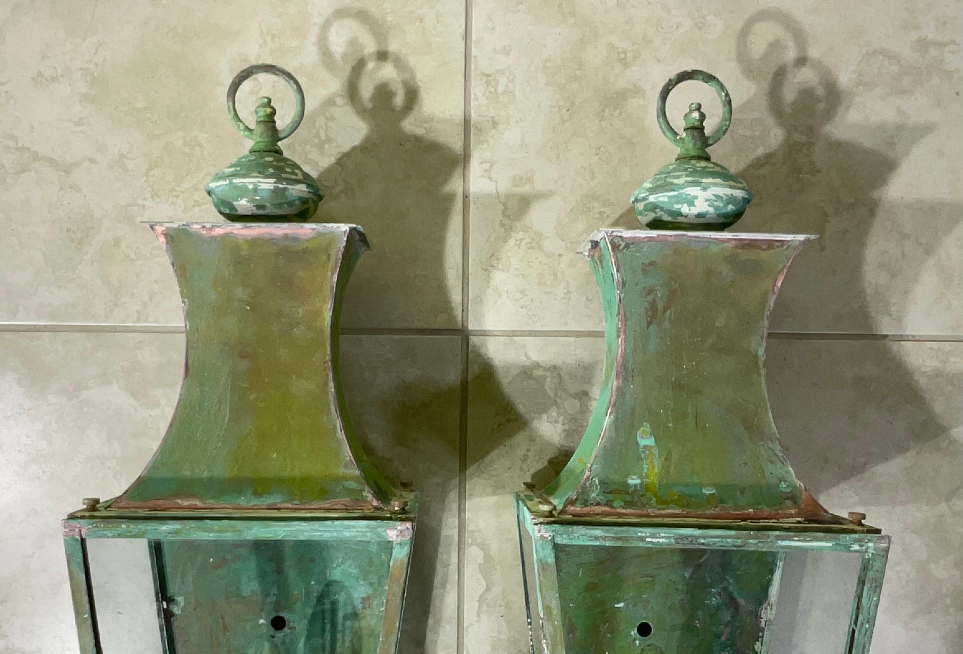 Pair Of Hand Crafted Copper Wall Lanterns 6