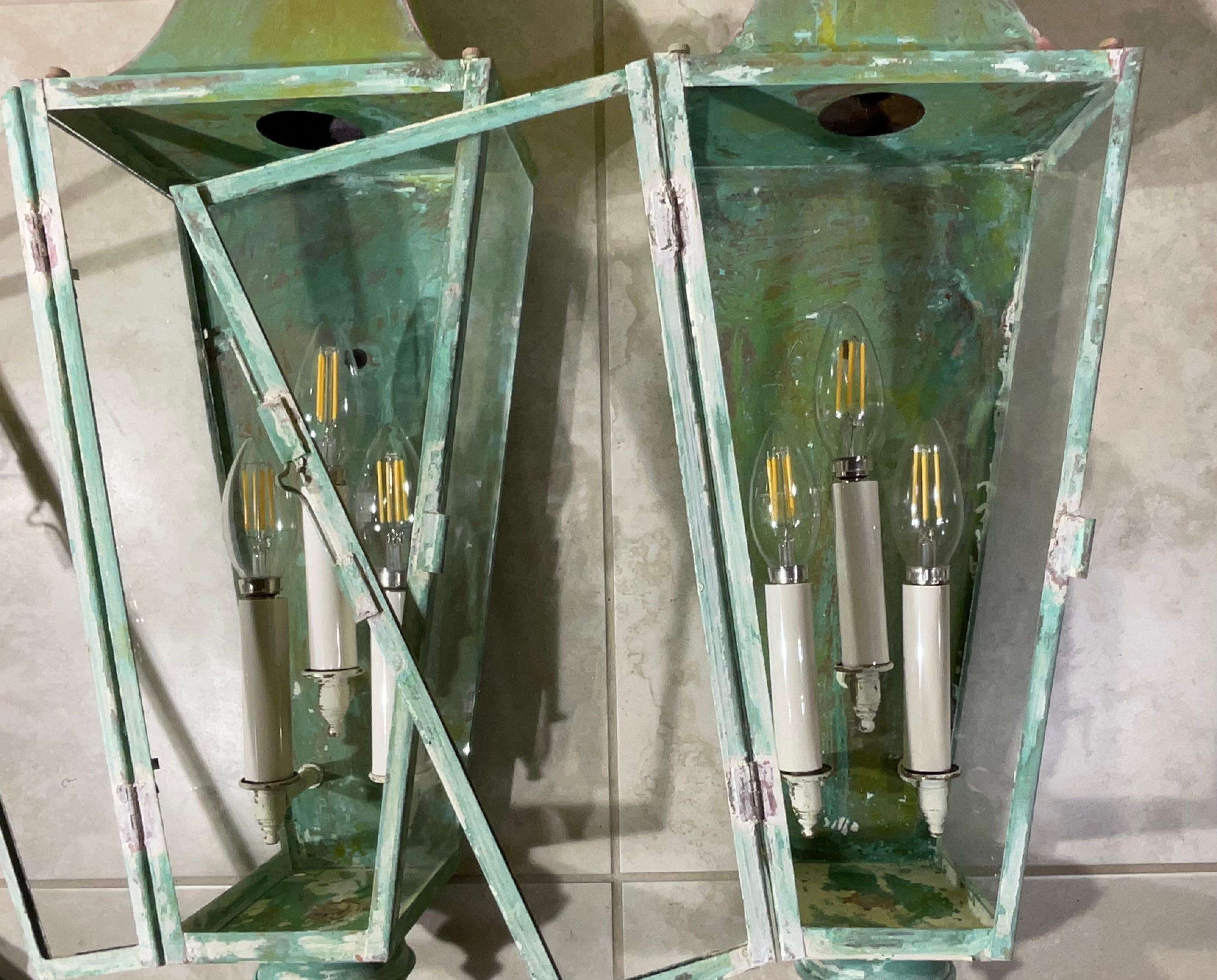 Pair Of Hand Crafted Copper Wall Lanterns 7
