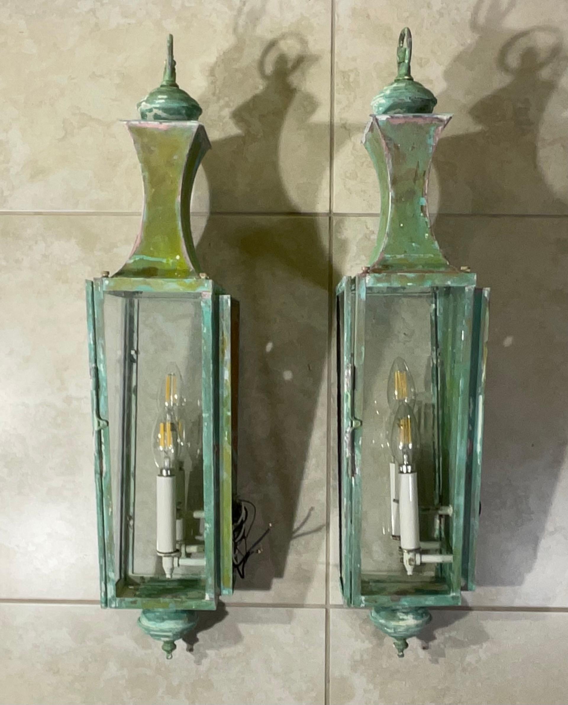 Pair Of Hand Crafted Copper Wall Lanterns 8