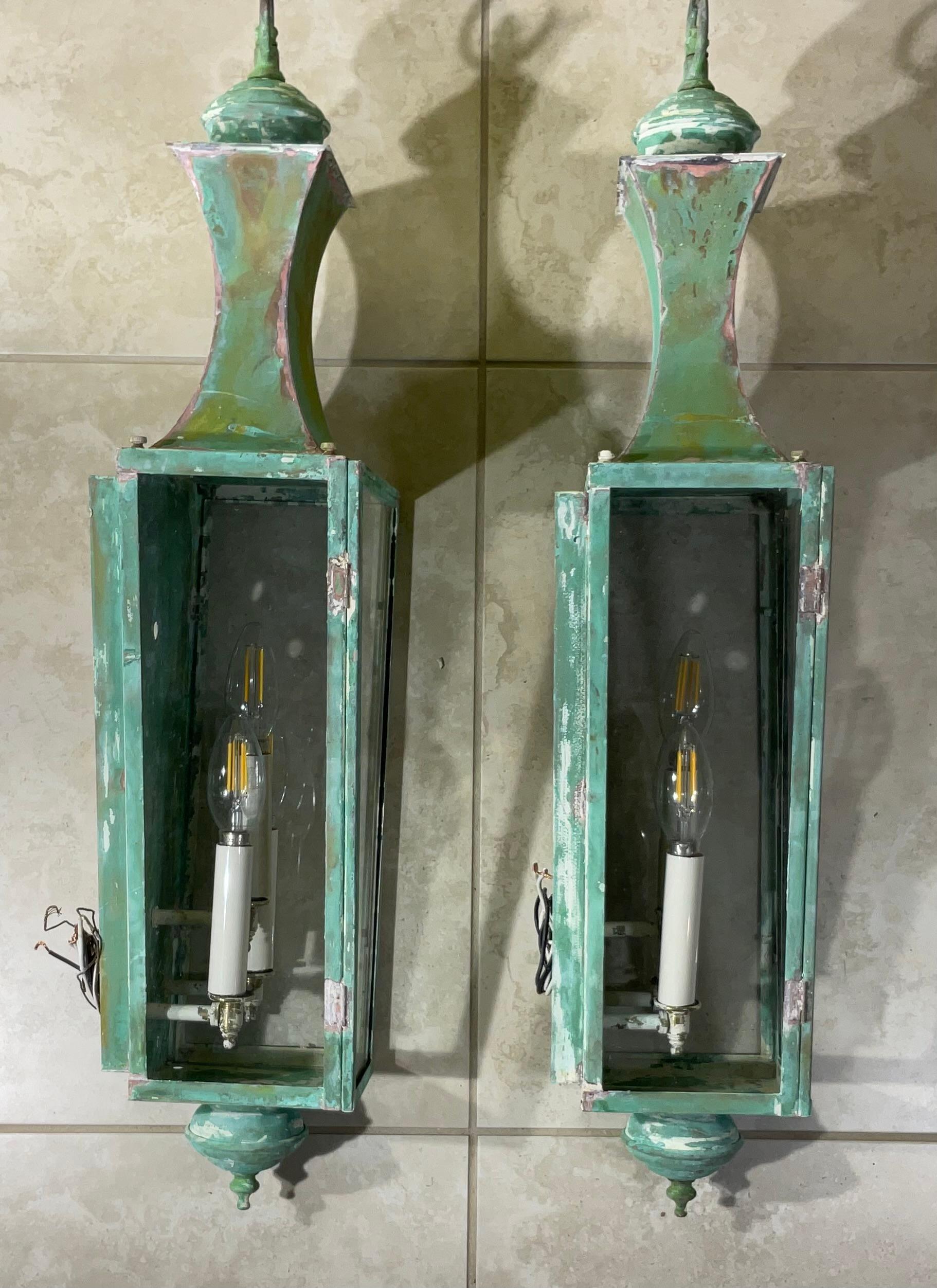 Pair Of Hand Crafted Copper Wall Lanterns 9