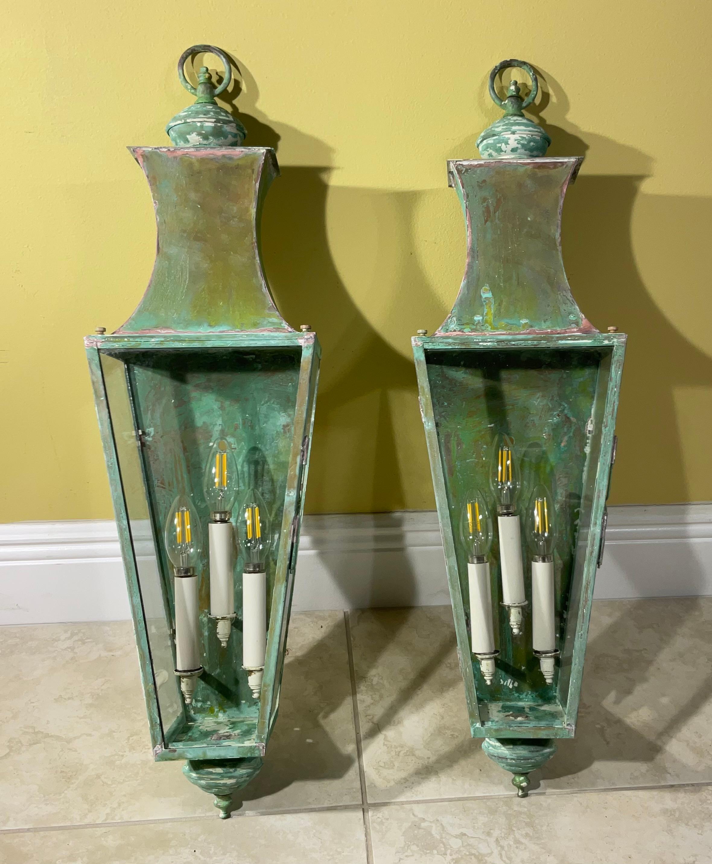 Pair Of Hand Crafted Copper Wall Lanterns 10