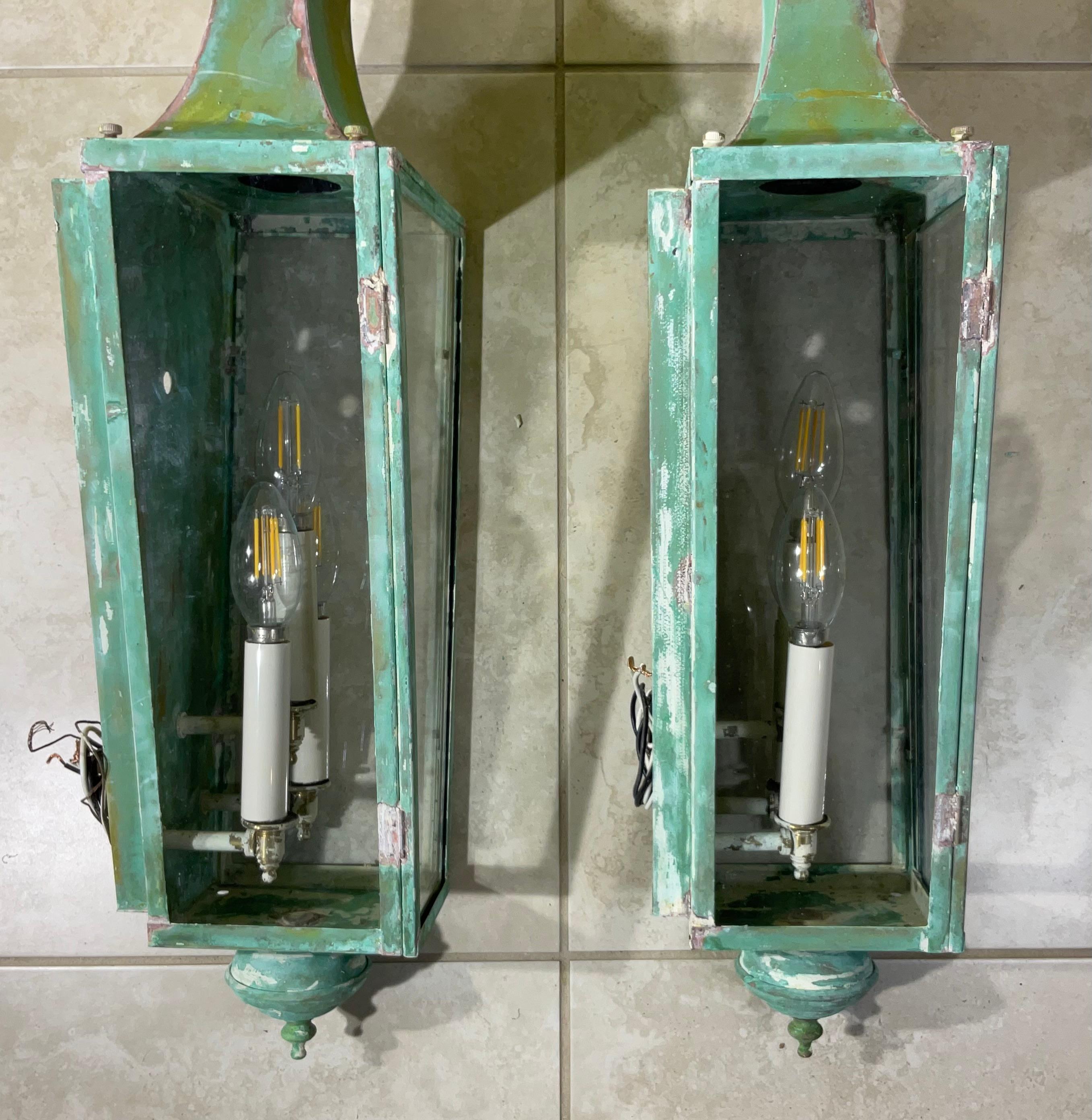 Pair Of Hand Crafted Copper Wall Lanterns 11