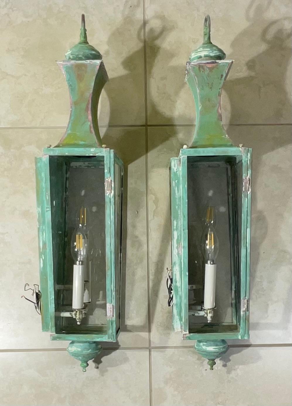 Pair Of Hand Crafted Copper Wall Lanterns 12