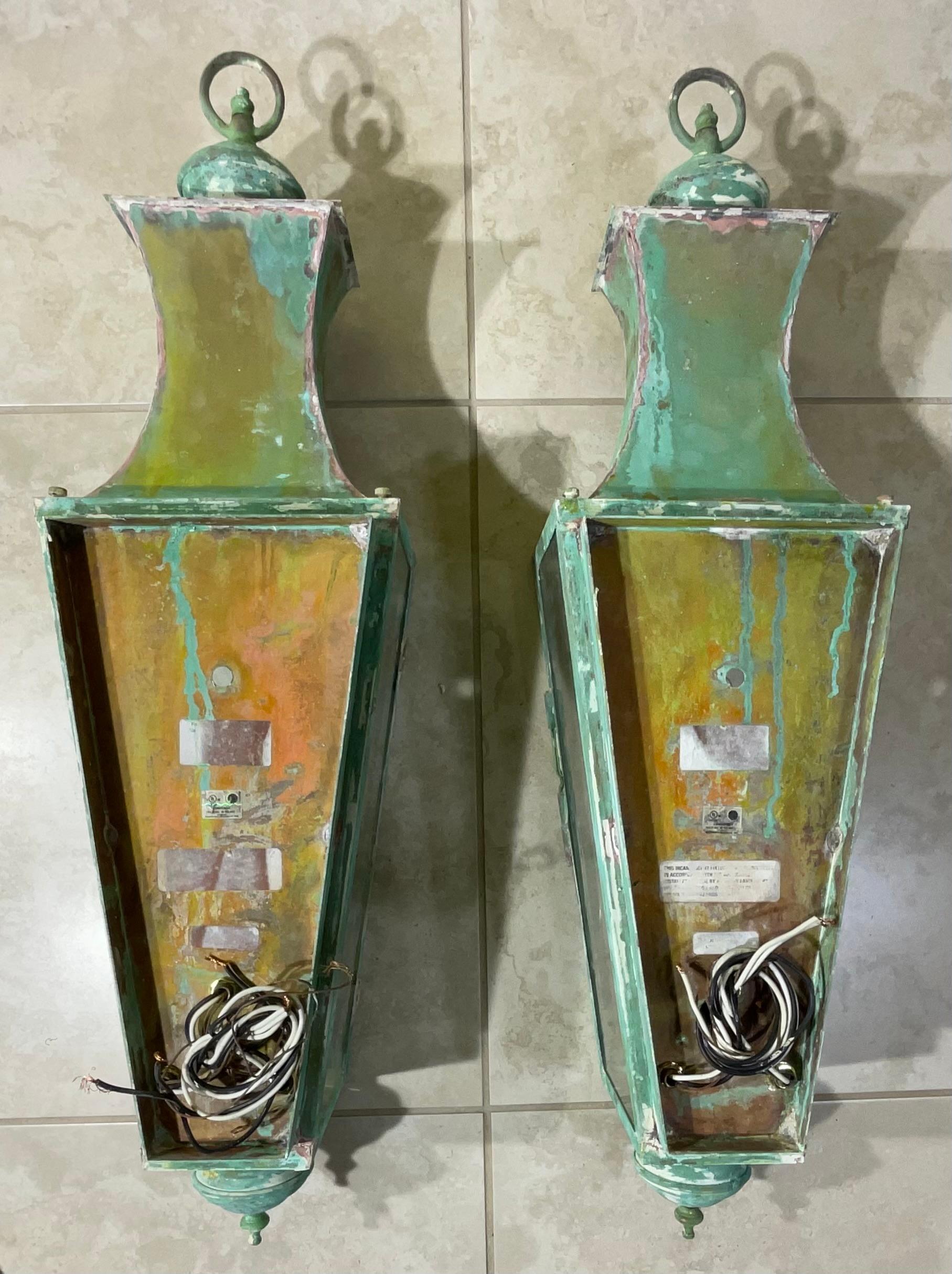 American Pair Of Hand Crafted Copper Wall Lanterns