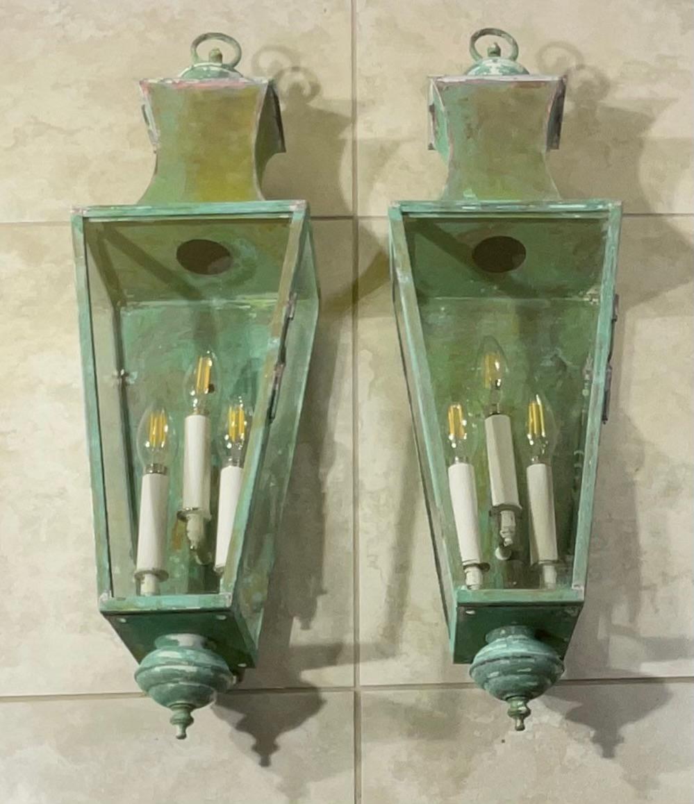 Pair Of Hand Crafted Copper Wall Lanterns 1