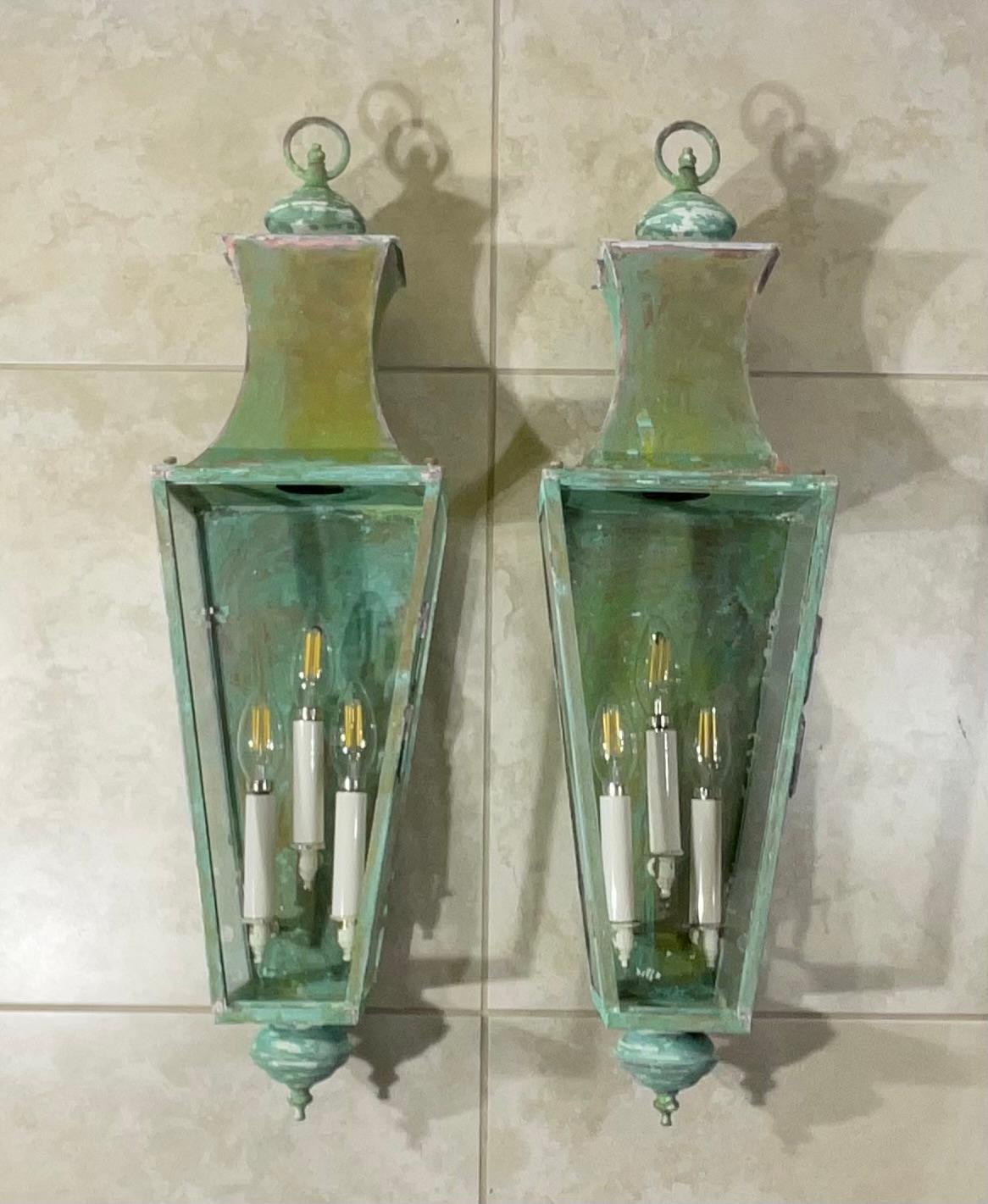 Pair Of Hand Crafted Copper Wall Lanterns 2