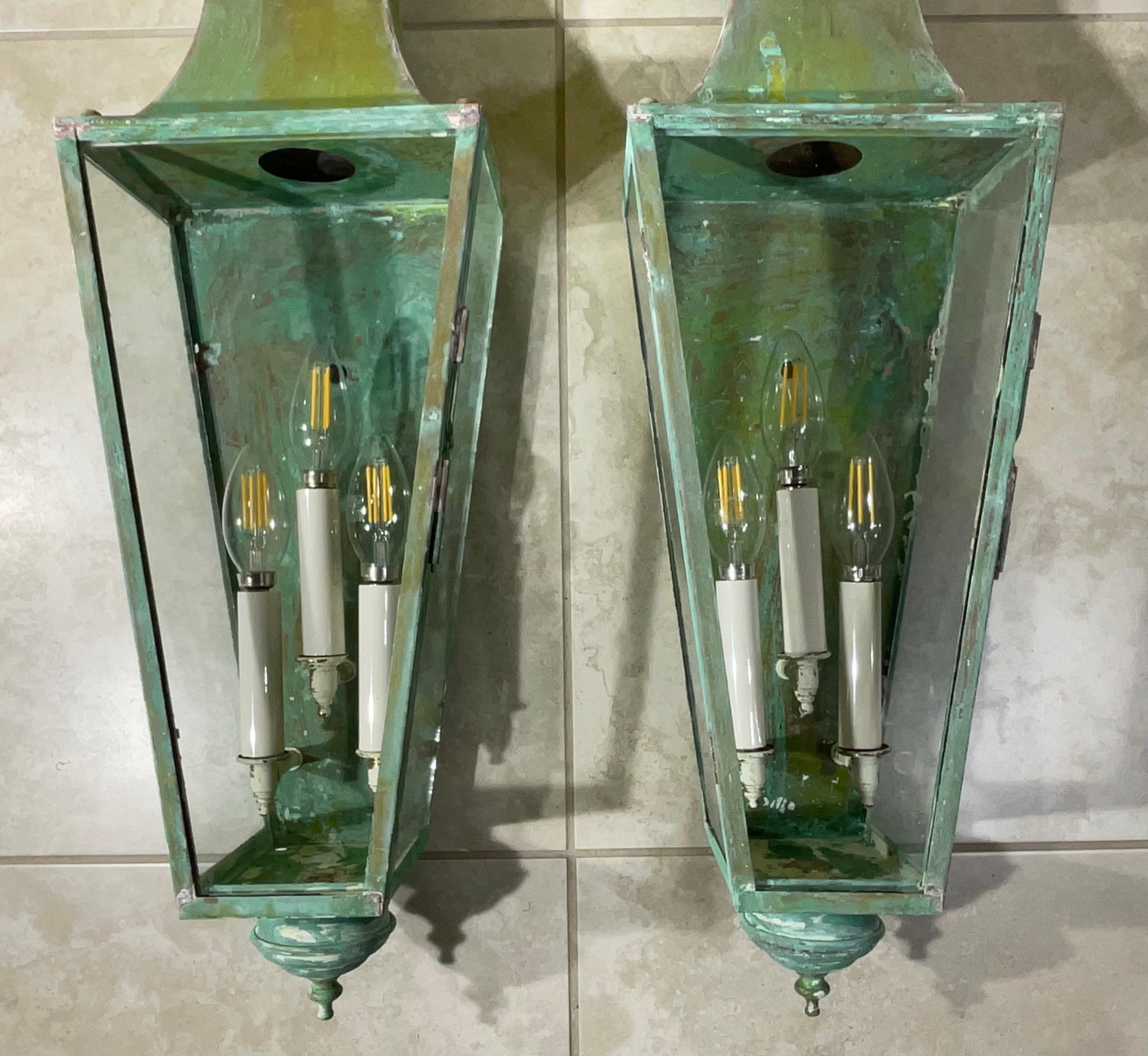 Pair Of Hand Crafted Copper Wall Lanterns 3