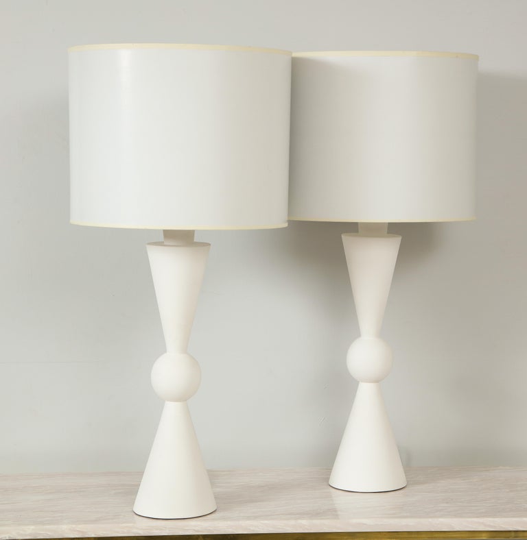 Modern Pair of Hand Crafted Custom Plaster Arlo Table Lamps For Sale