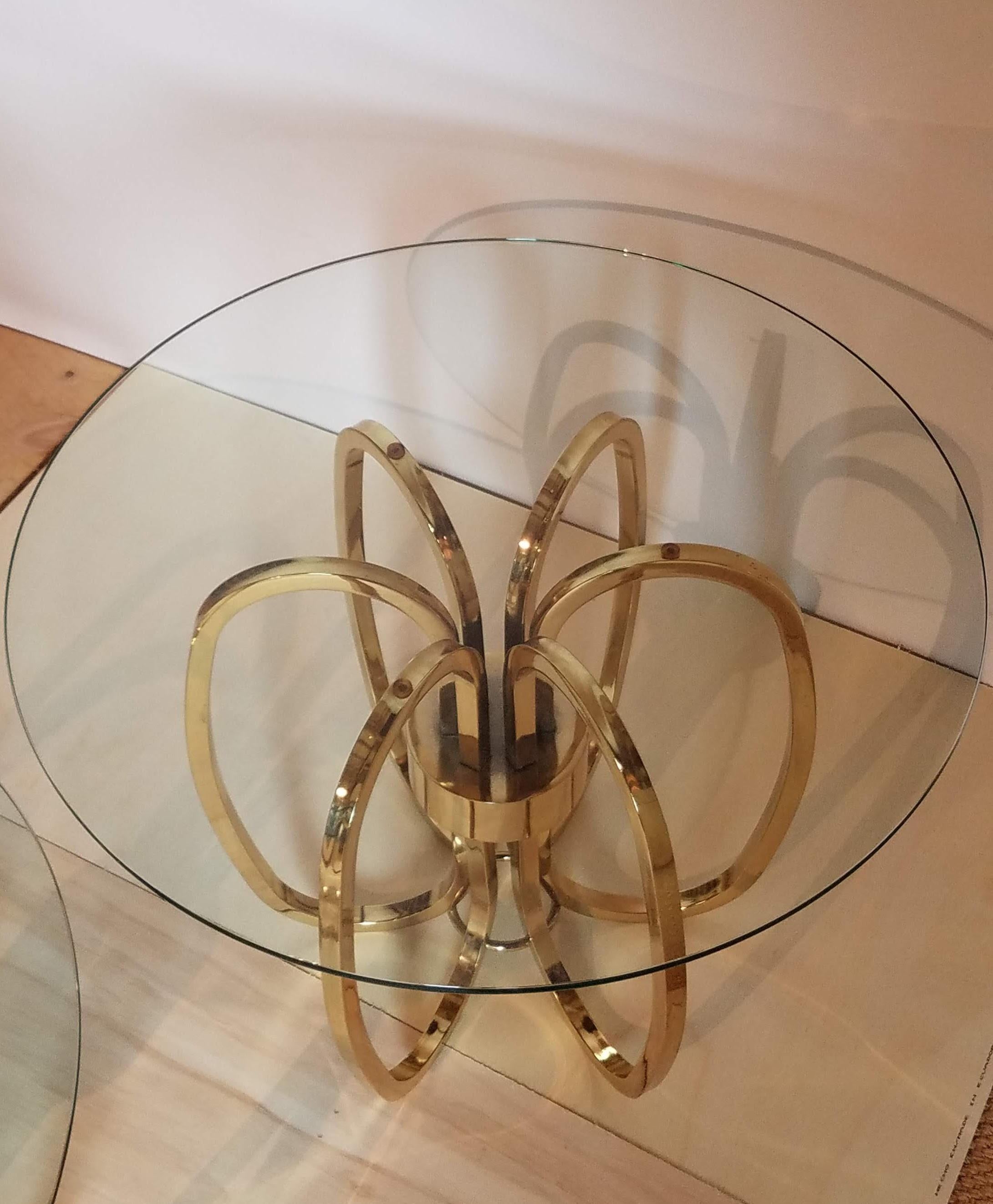 Pair of Hand Crafted Elliptical Brass Frame Side Tables Glass Tops Italy 1970s In Good Condition For Sale In Camden, ME