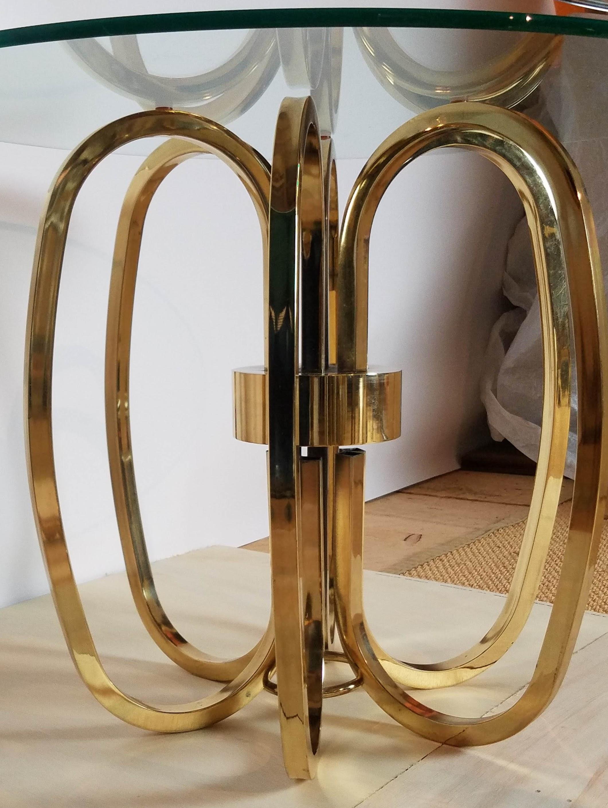 Pair of Hand Crafted Elliptical Brass Frame Side Tables Glass Tops Italy 1970s For Sale 1