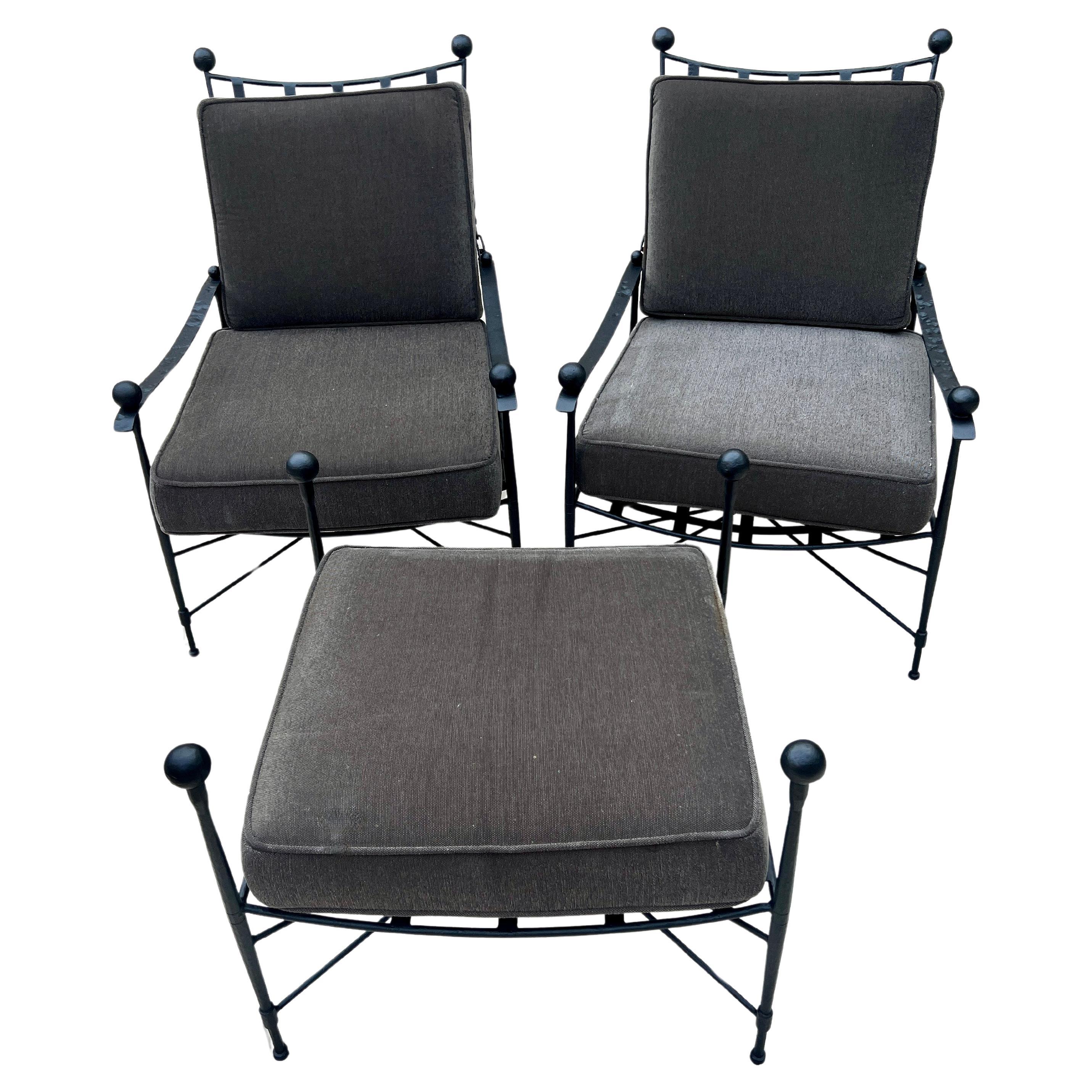 Pair of Hand Crafted Italian Salterini by Mario Papperzini Chairs and Ottoman