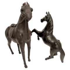 Pair of Hand Crafted Leather Horse Sculptures