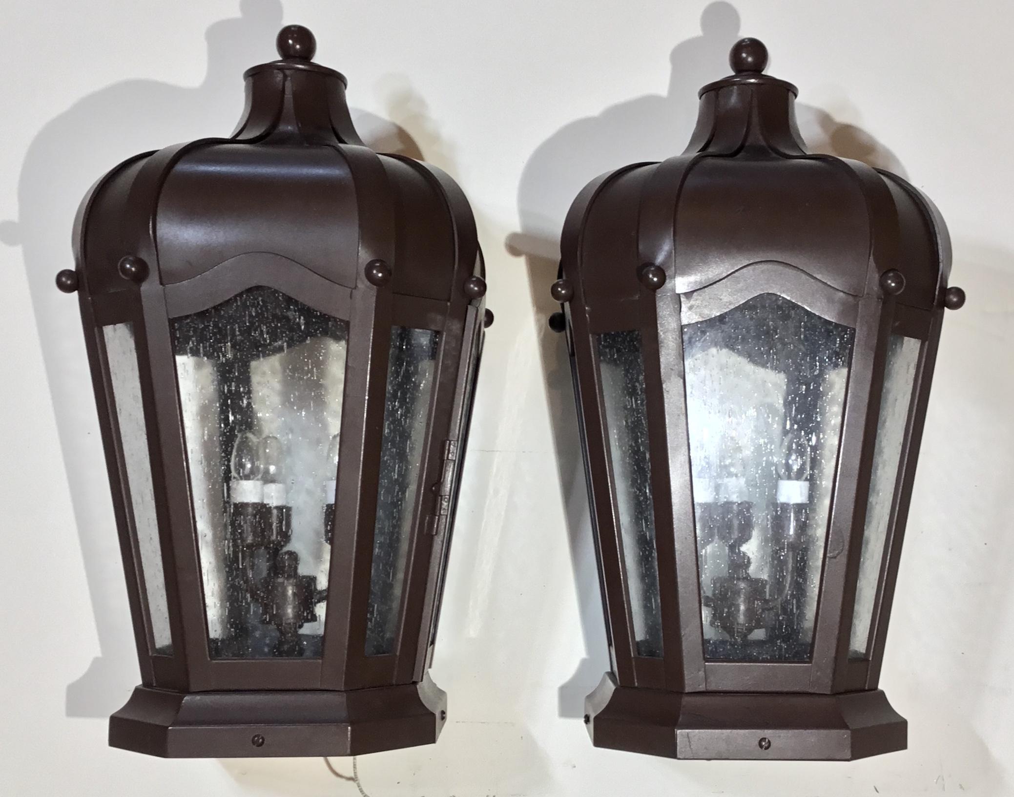 Pair of Handcrafted Solid Brass Post Lantern 12