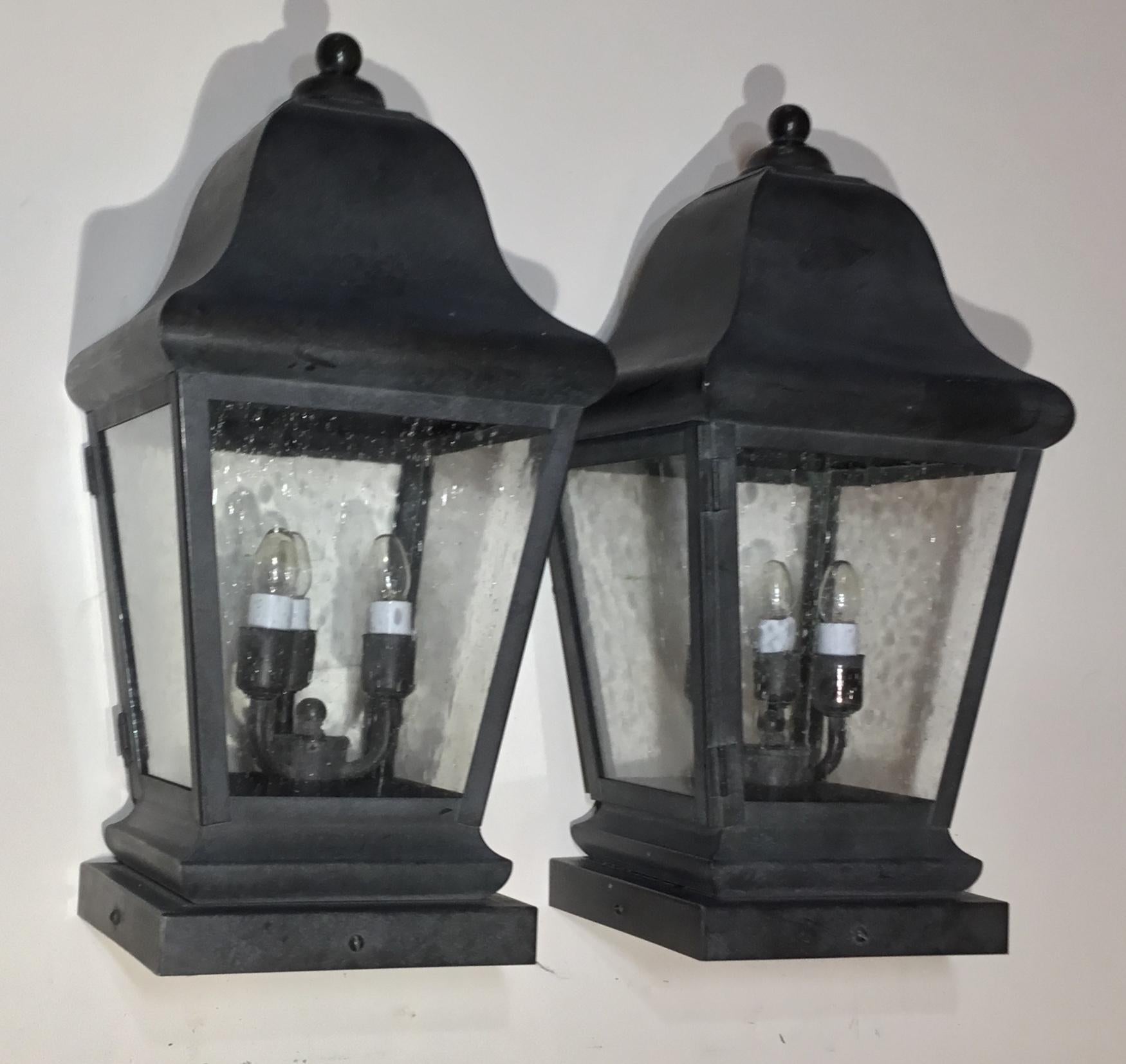Pair of Hand Crafted Solid Brass Post Lantern 1