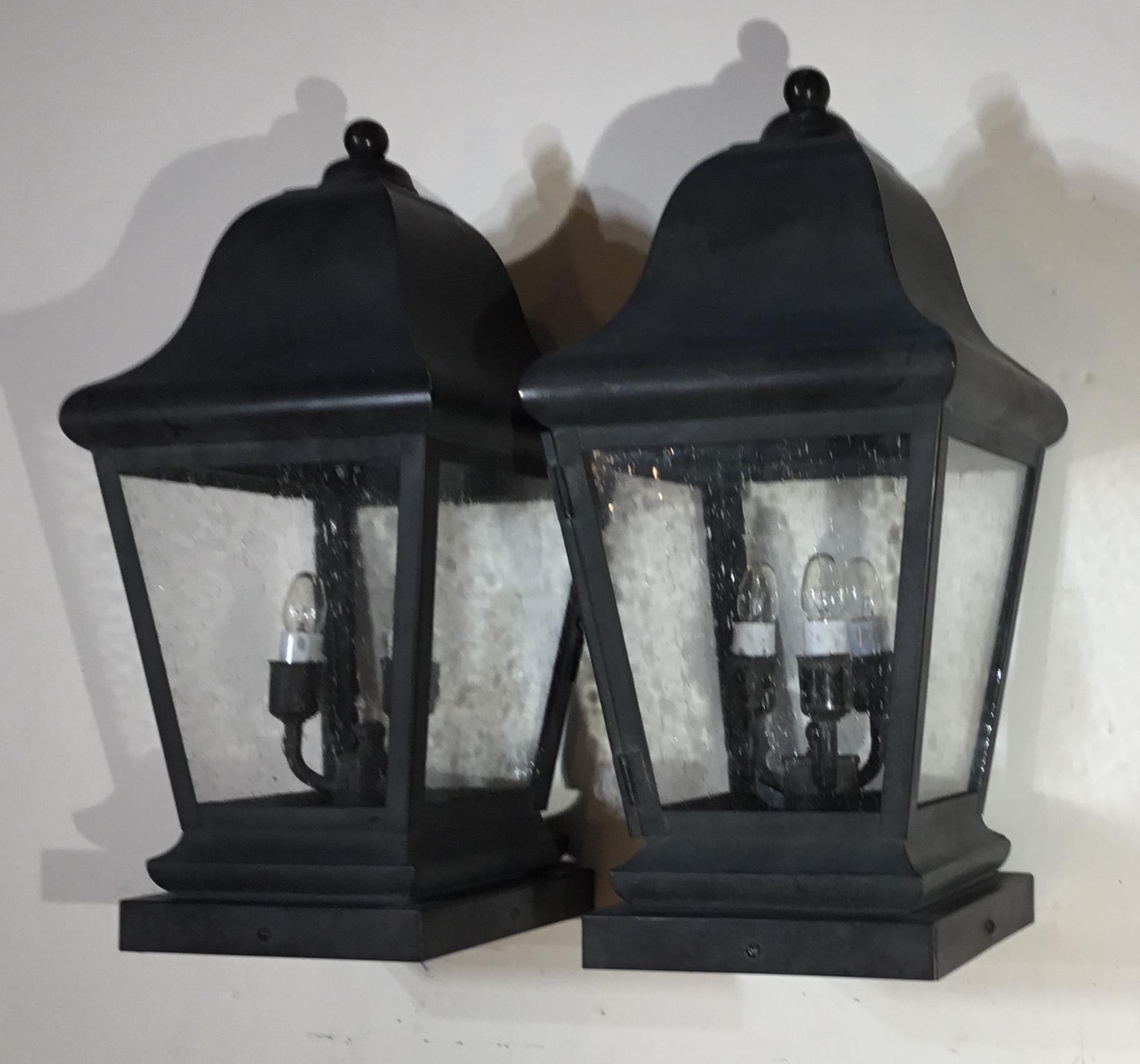 Pair of Hand Crafted Solid Brass Post Lantern 2