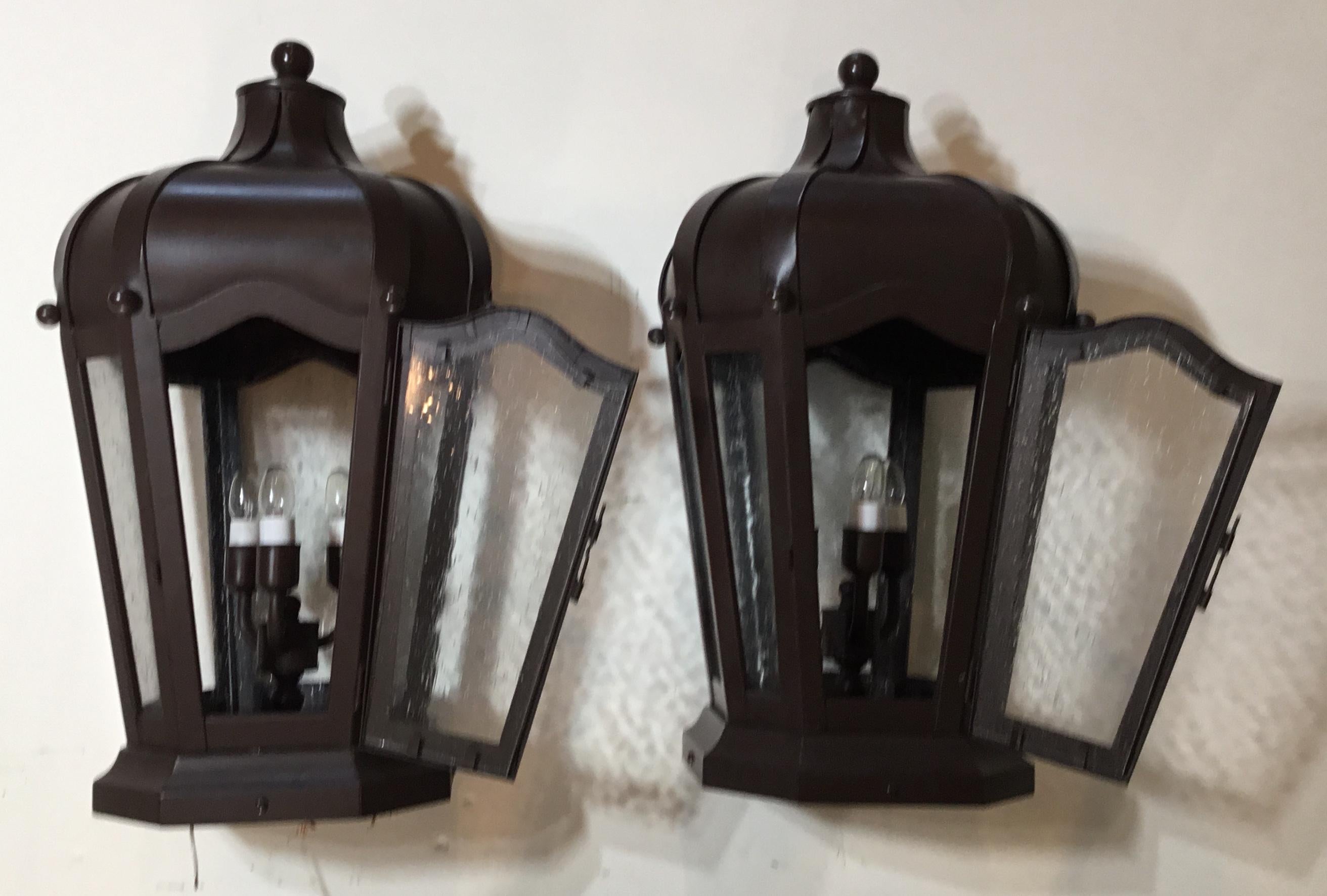 Pair of Handcrafted Solid Brass Post Lantern 4