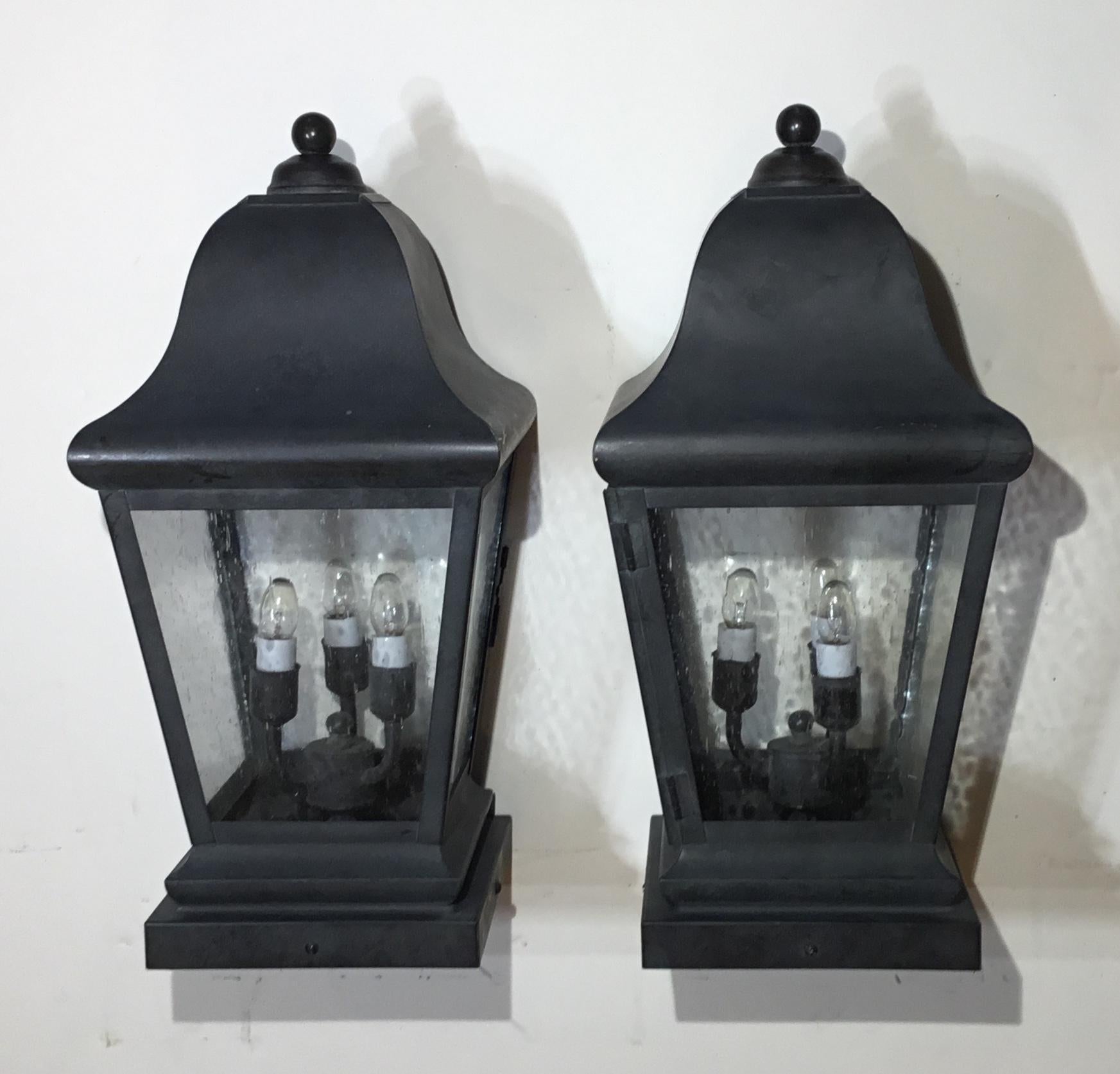 Pair of Hand Crafted Solid Brass Post Lantern 4