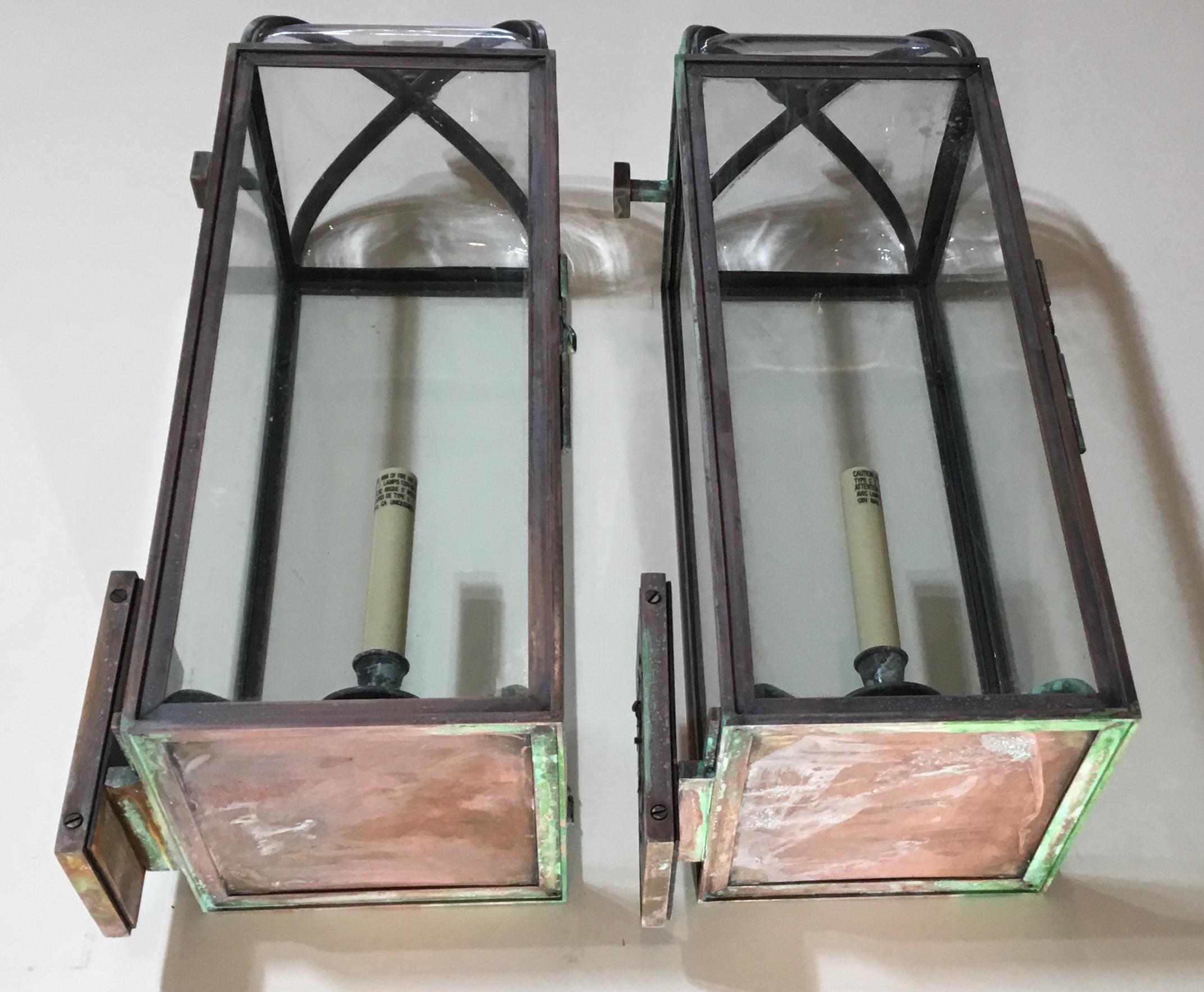 Pair of Handcrafted Solid Bronze and Brass Wall Lantern 5