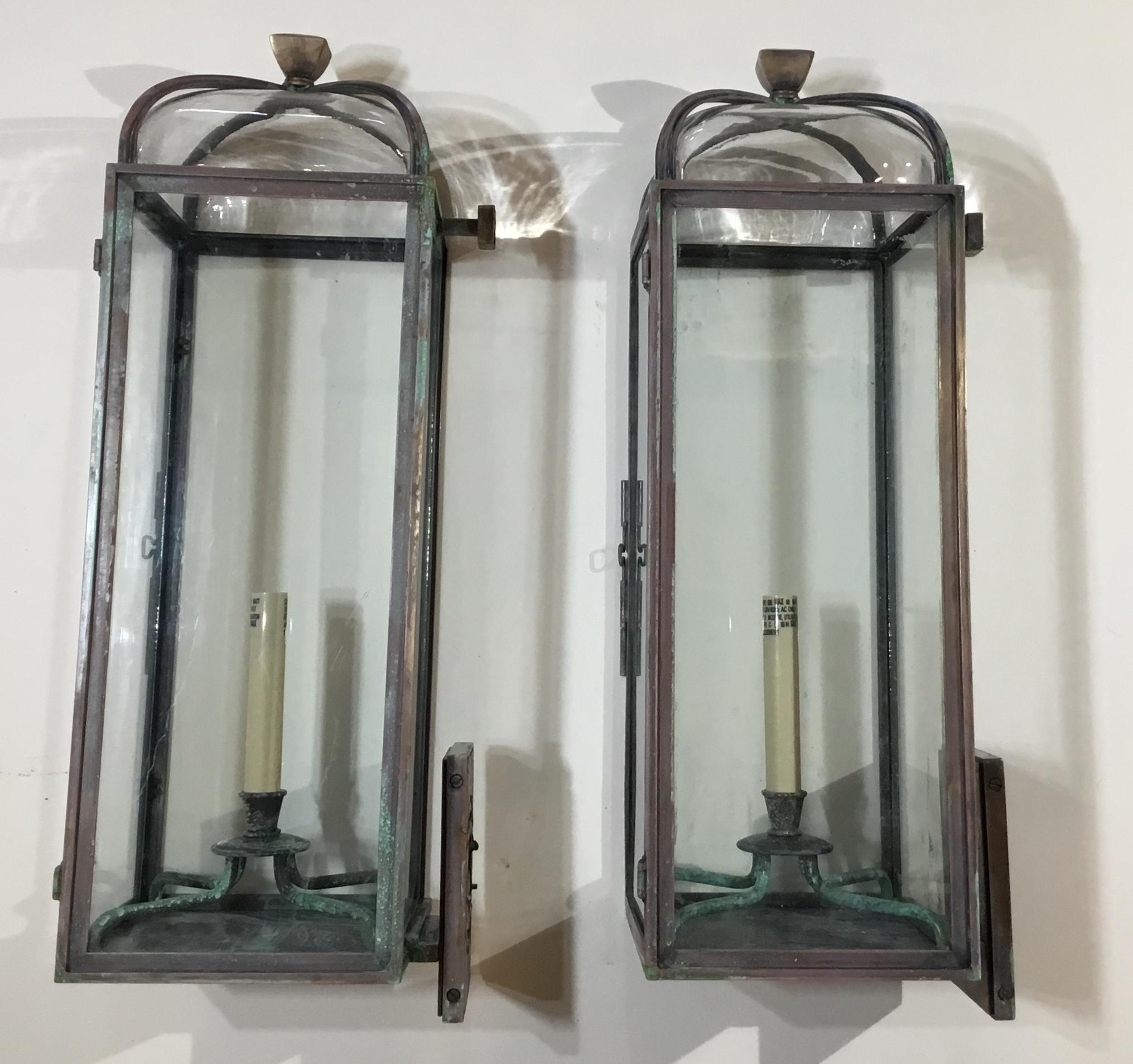 Pair of Handcrafted Solid Bronze and Brass Wall Lantern 7