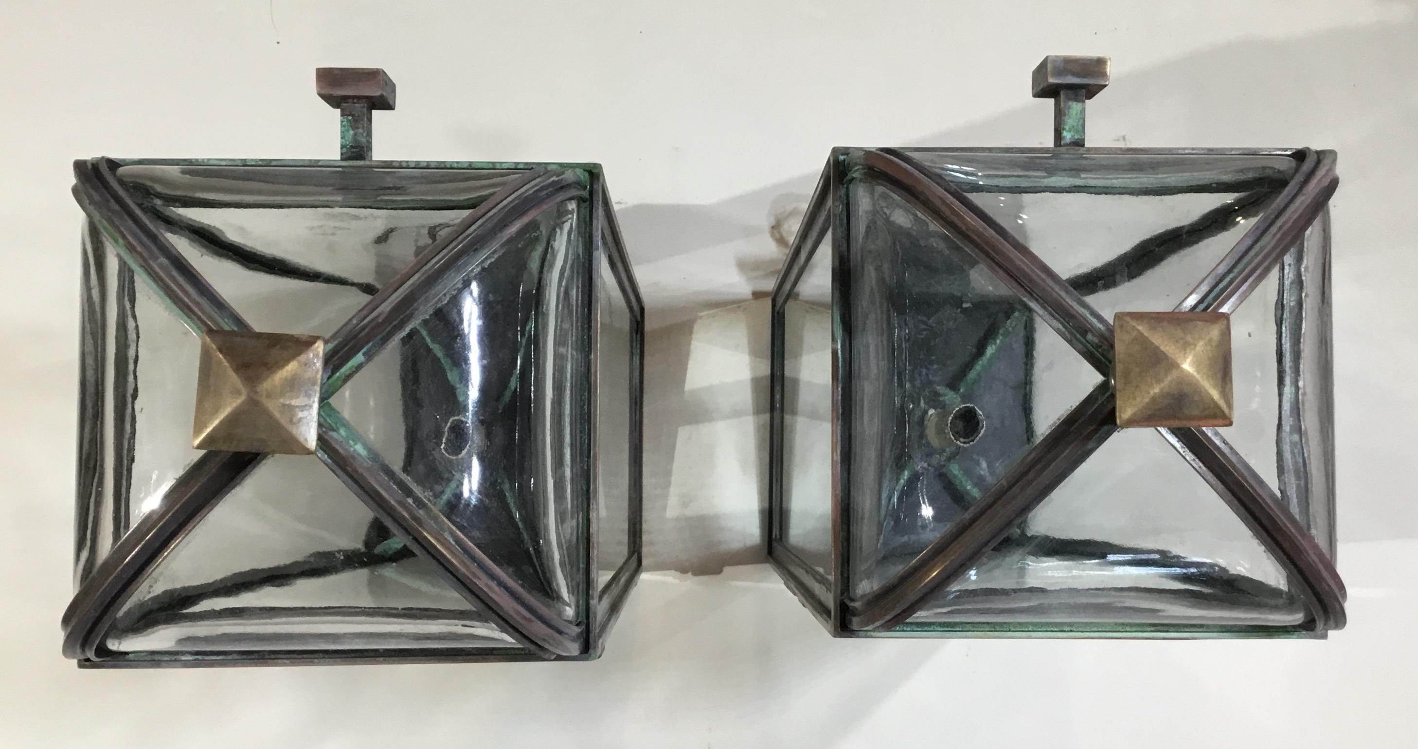 Pair of Handcrafted Solid Bronze and Brass Wall Lantern 11