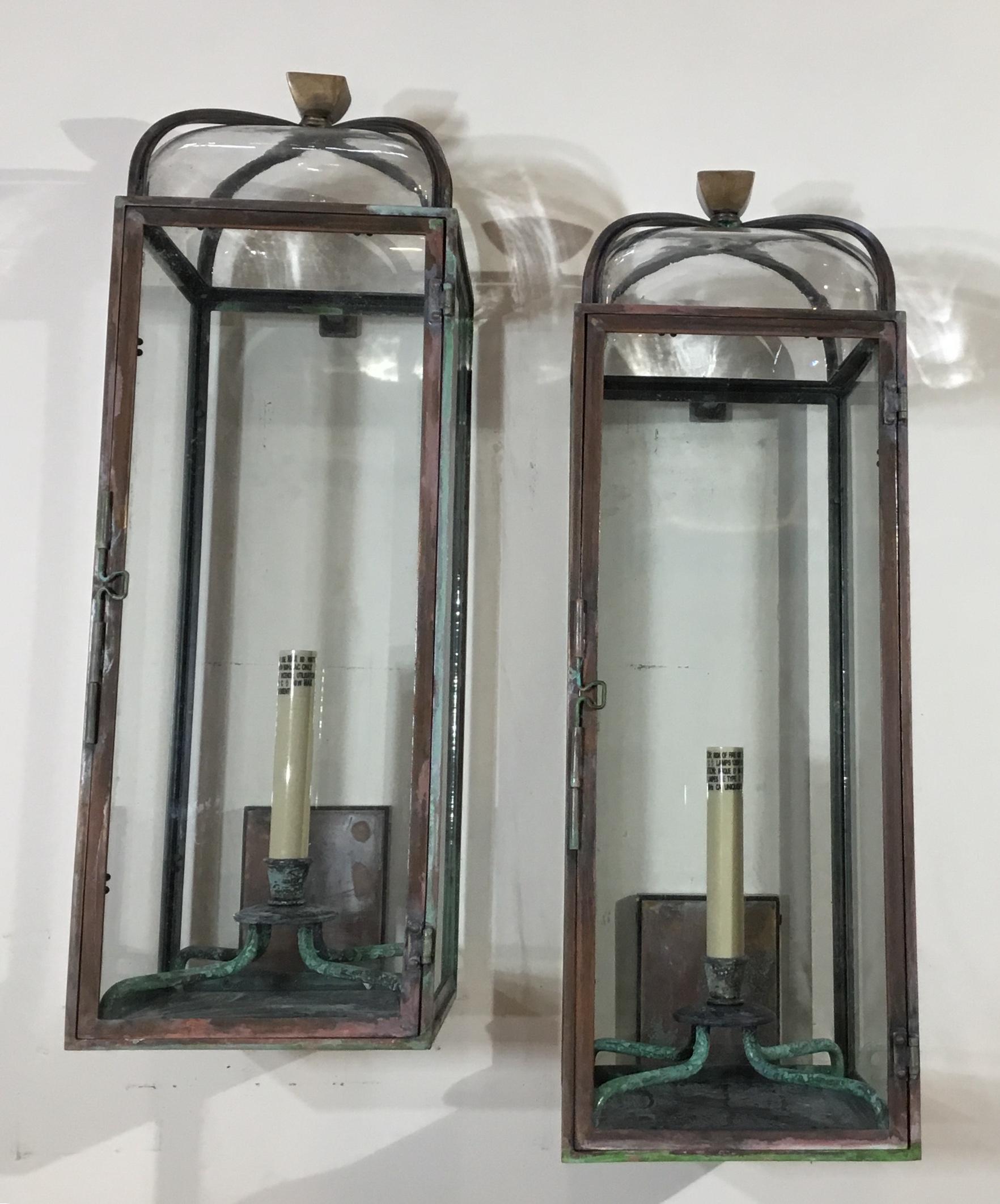 Pair of Handcrafted Solid Bronze and Brass Wall Lantern 12