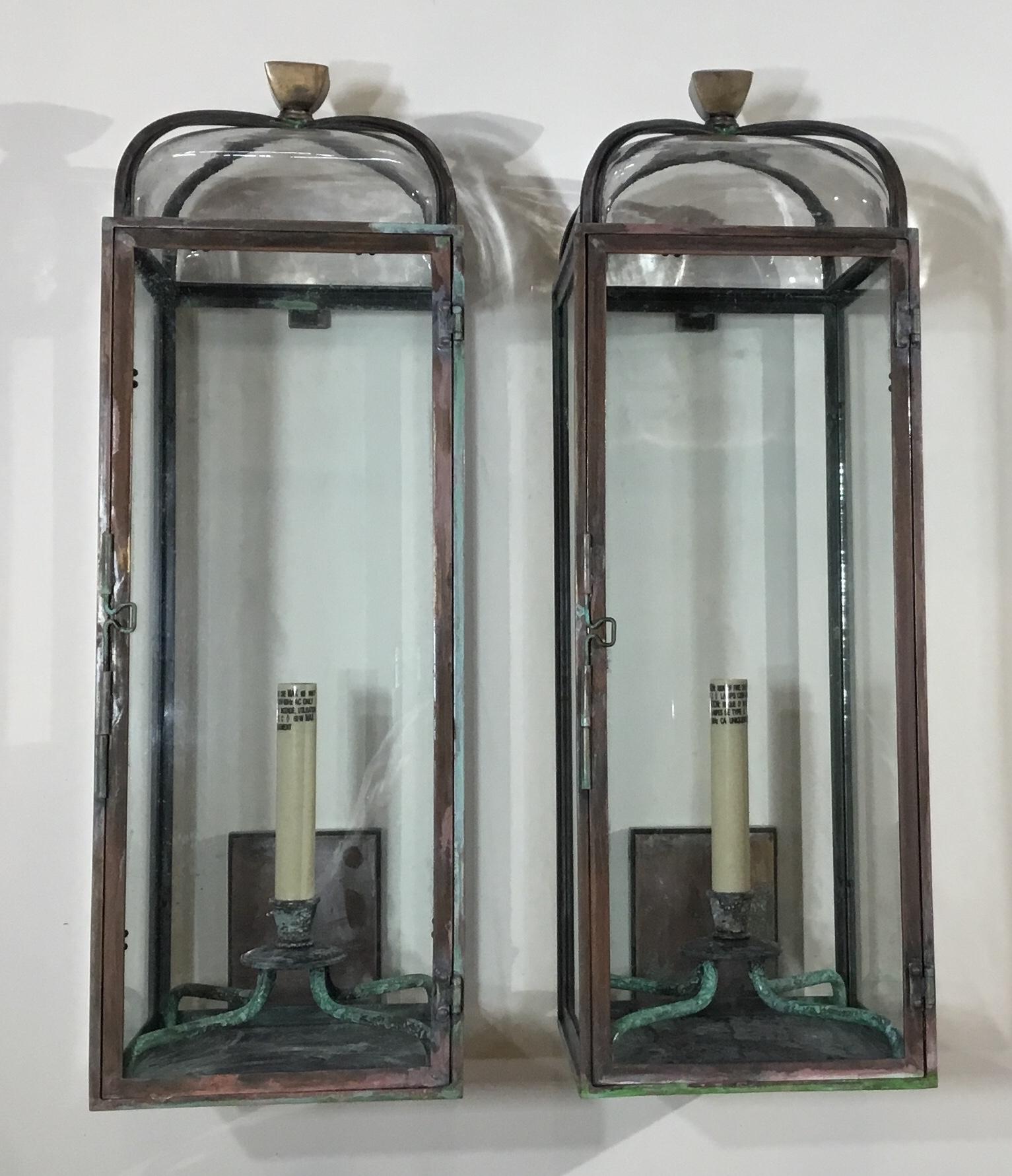 Pair of Handcrafted Solid Bronze and Brass Wall Lantern 13