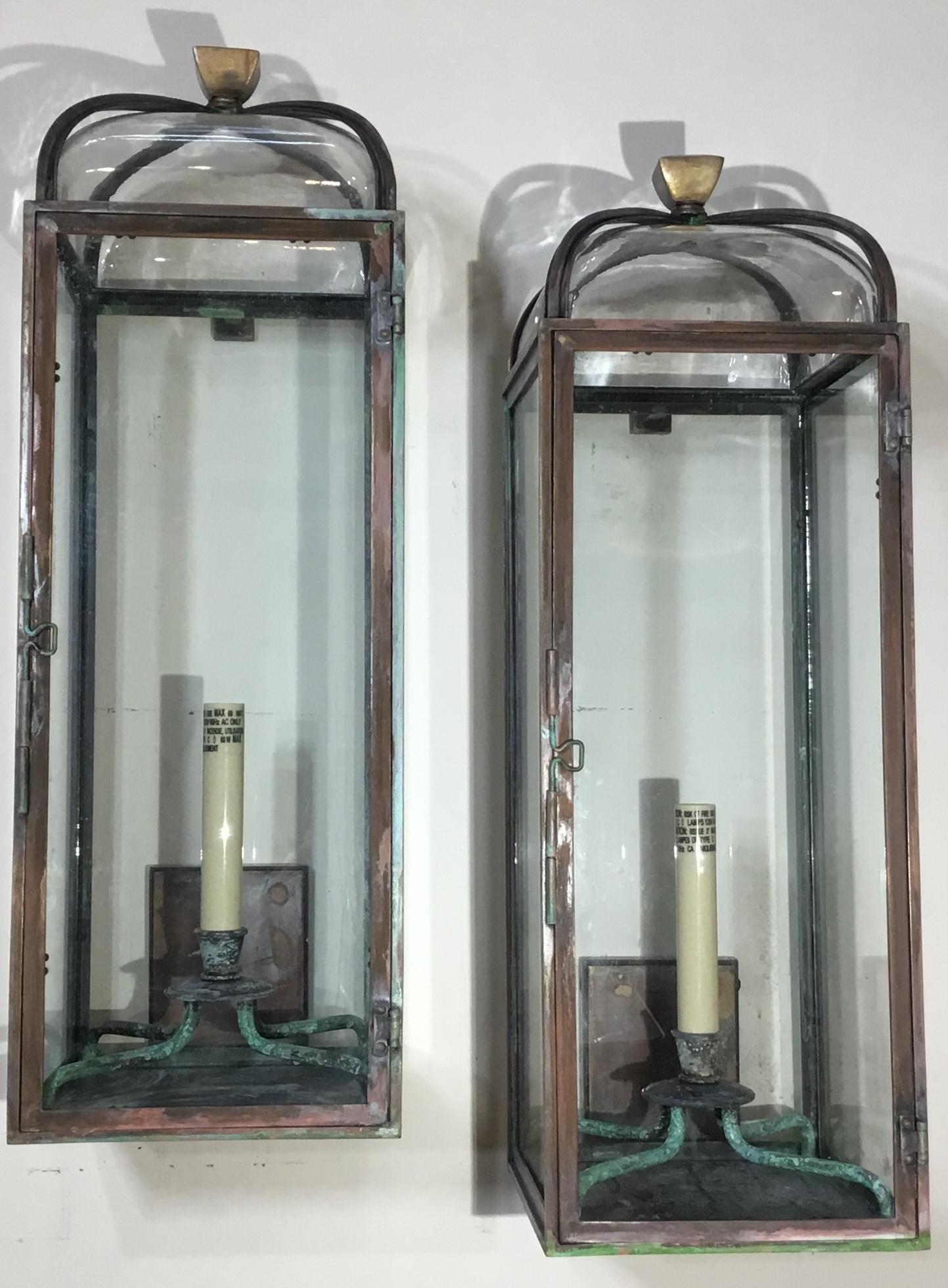 Pair of Handcrafted Solid Bronze and Brass Wall Lantern 14