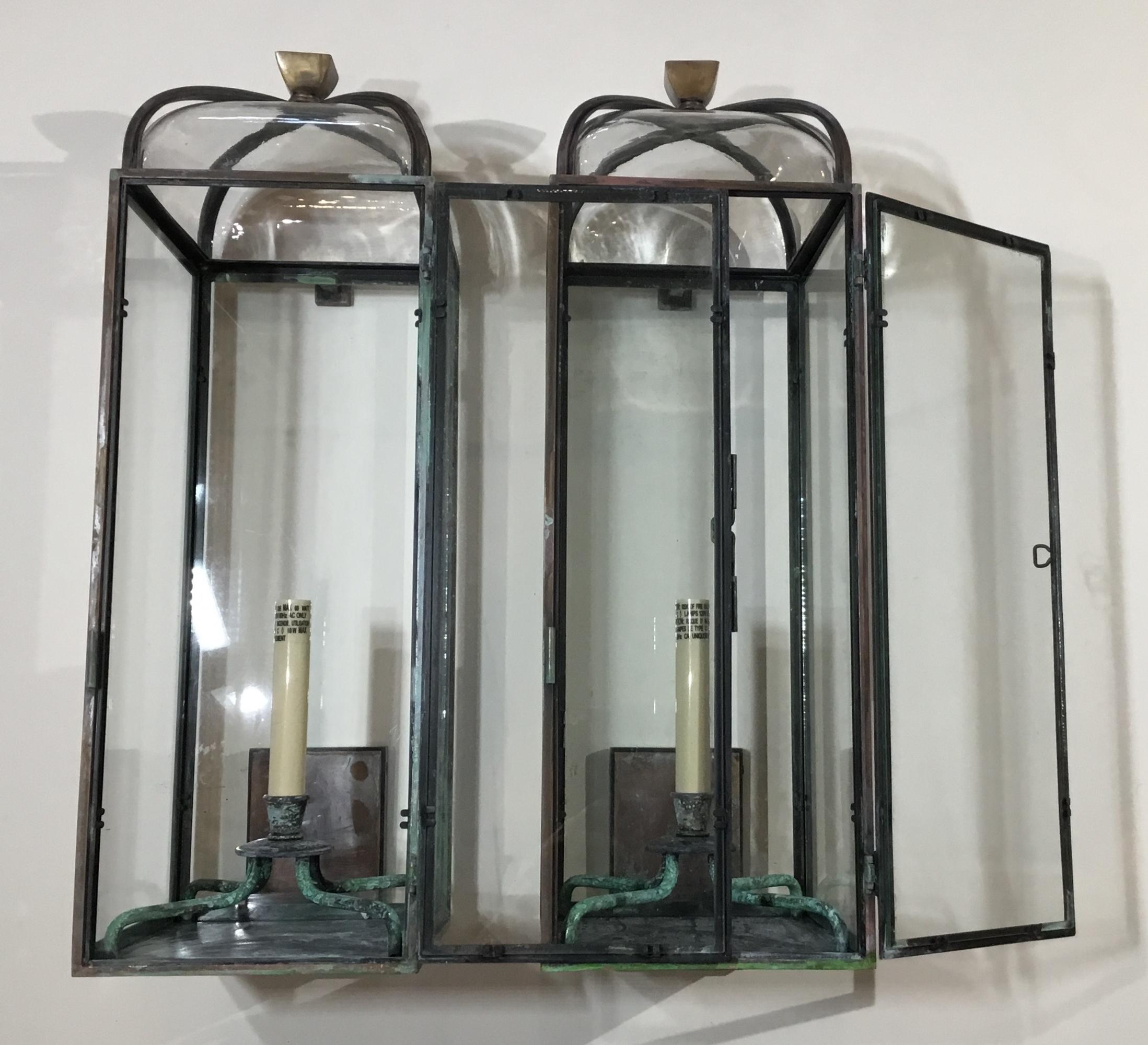 Pair of Handcrafted Solid Bronze and Brass Wall Lantern 4