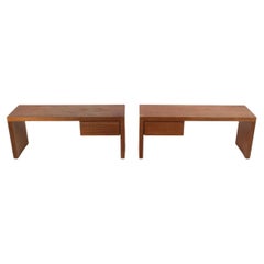 Coppia di panche o comodini in teak massiccio lavorati a mano con cassetti singoli